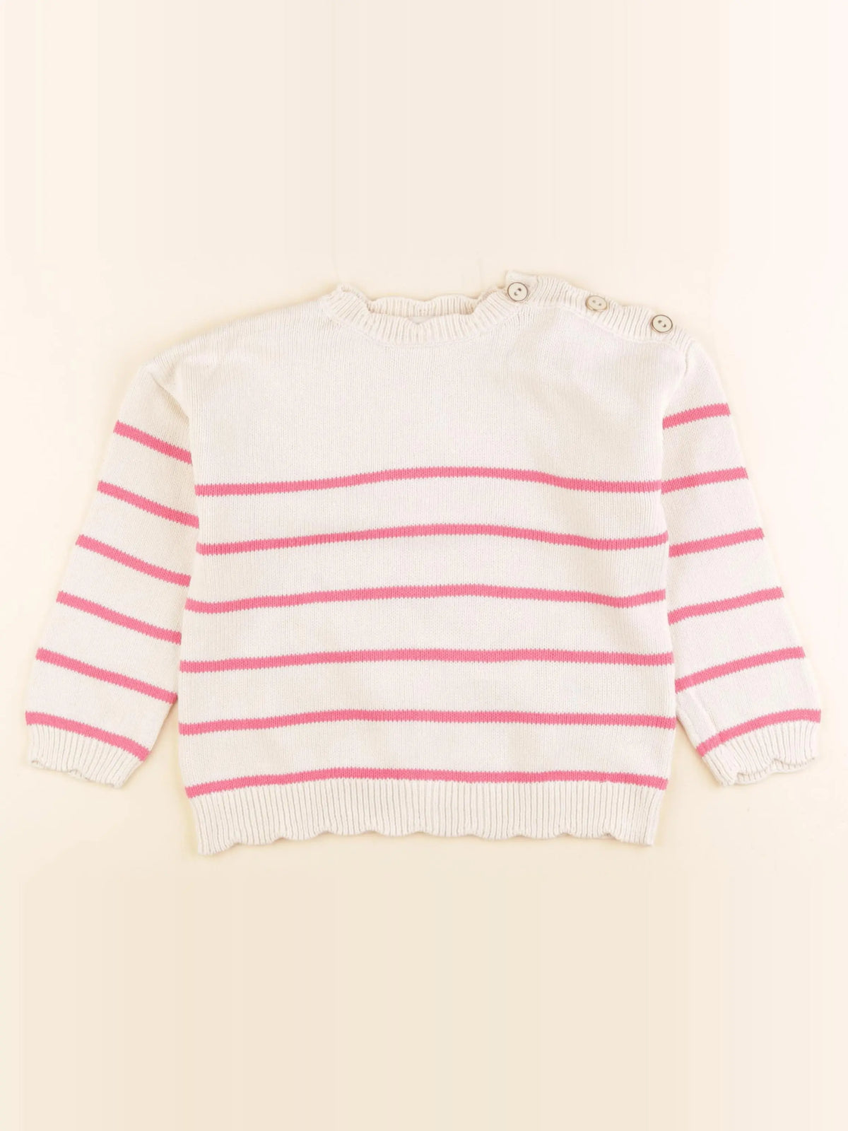 Vertbaudet - pull beige, rose - 5 ans