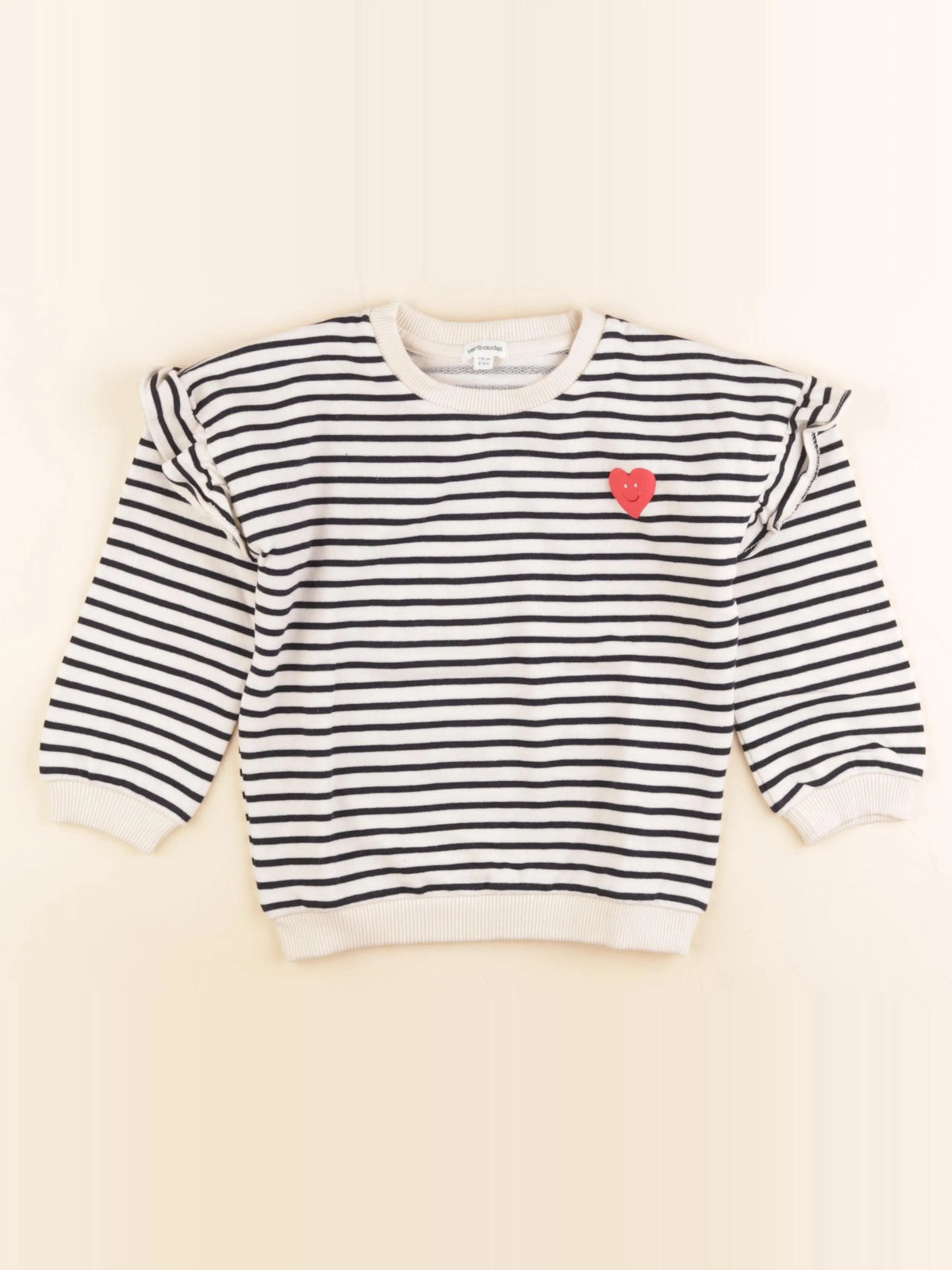 Vertbaudet - sweat beige, bleu - 6 ans