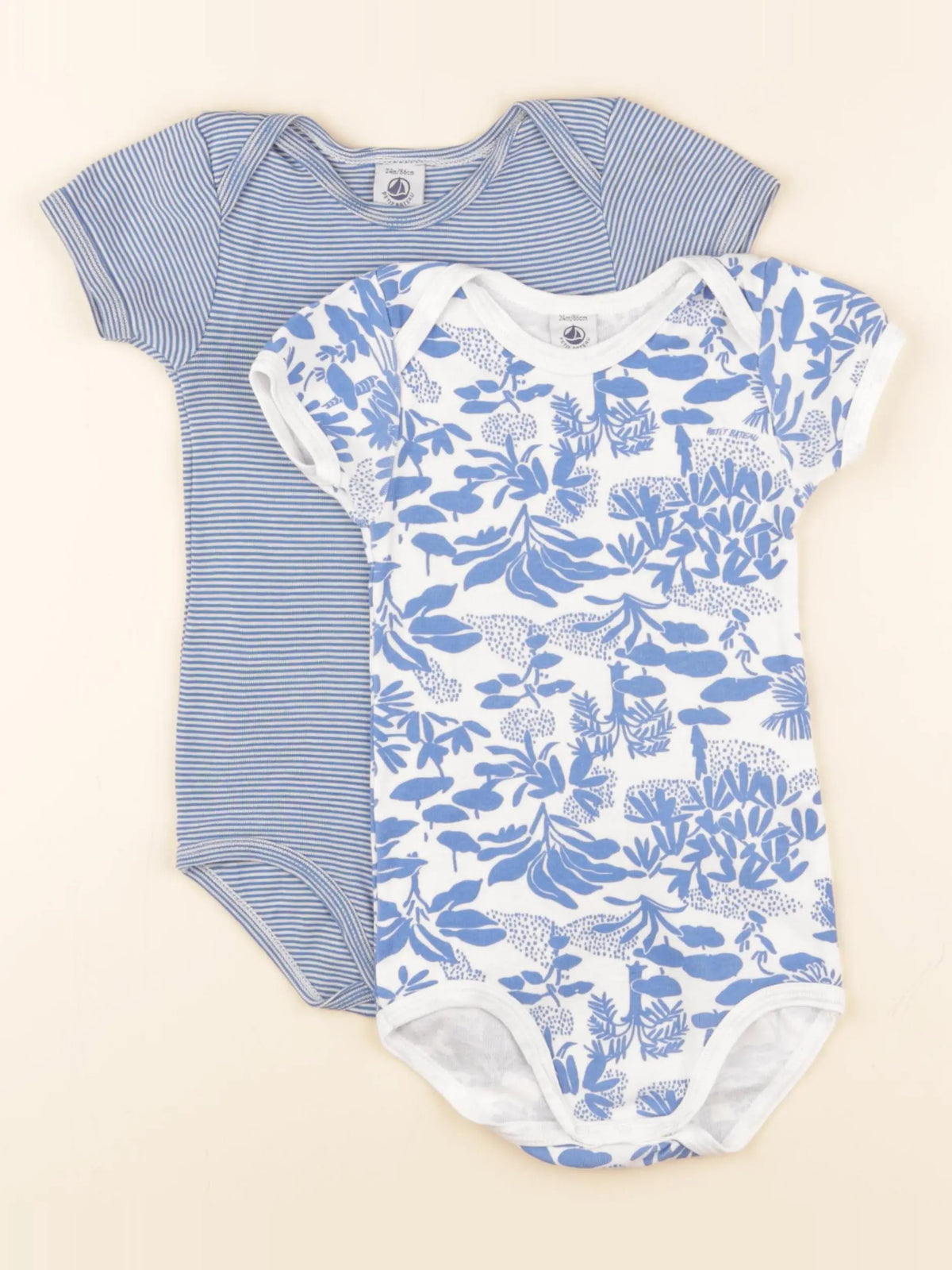Petit Bateau - lot de 2 bodies en coton bleu - 24 mois