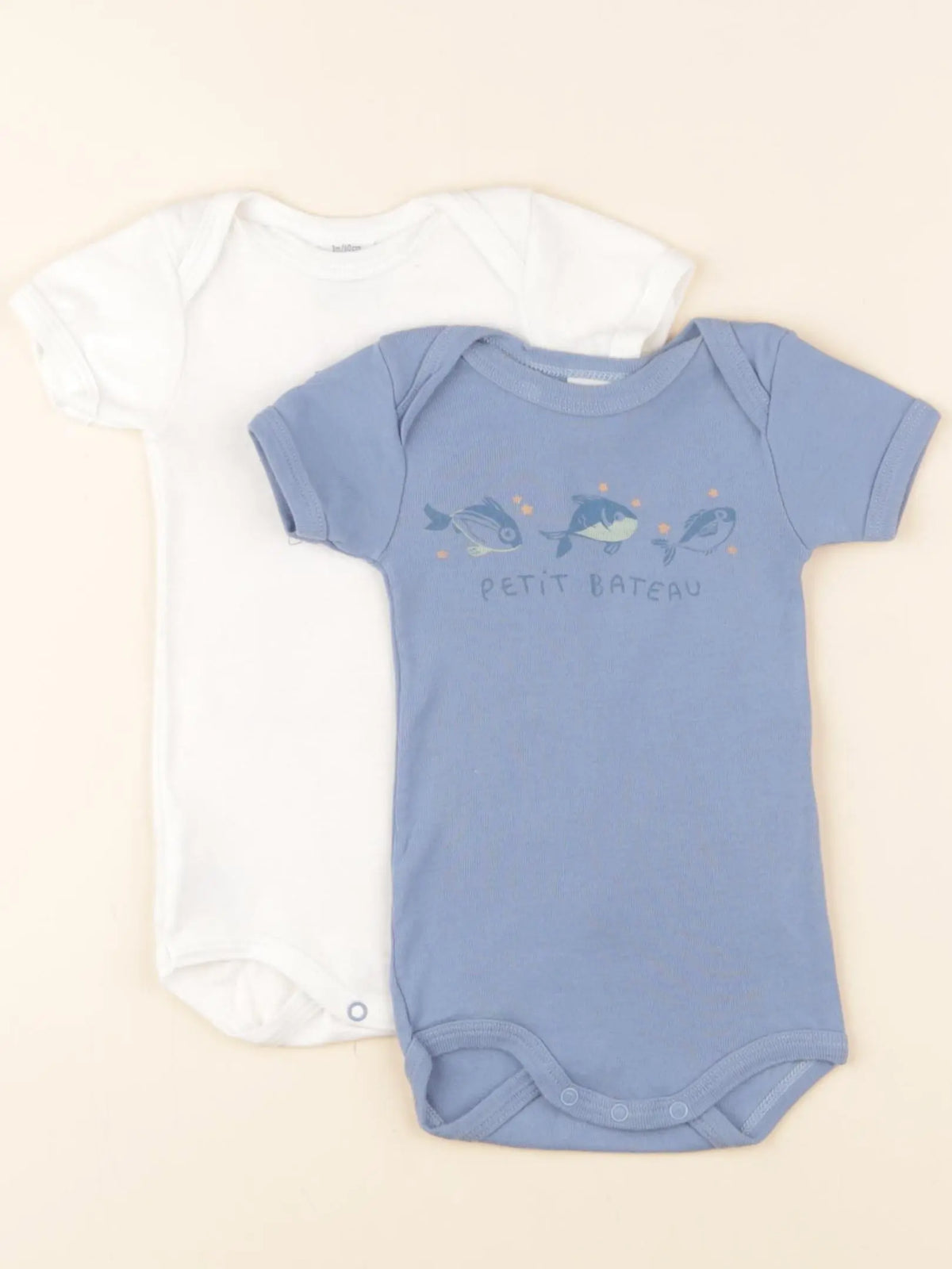 Petit Bateau - lot de 2 bodies en coton blanc, bleu - 3 mois