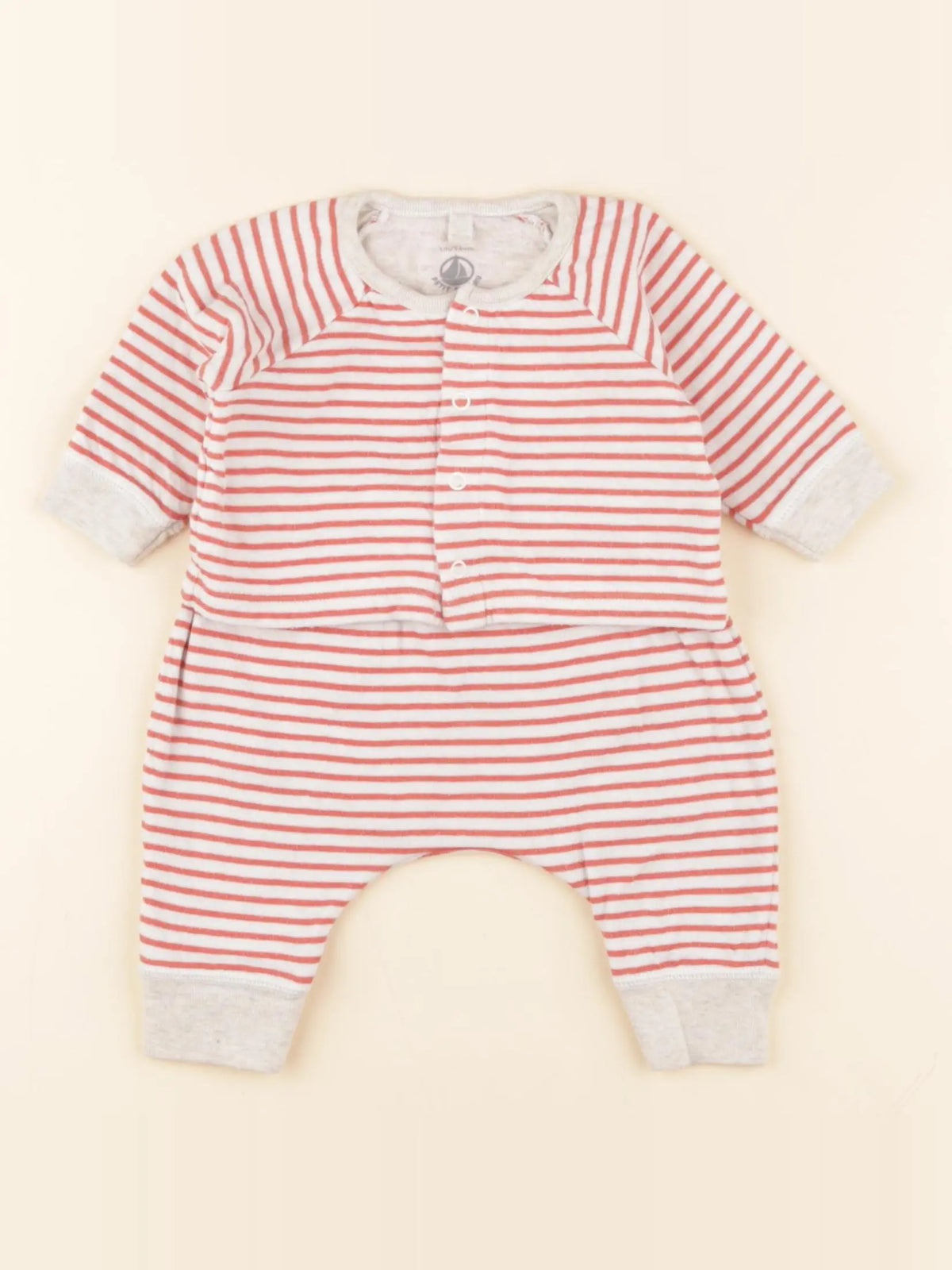 Petit Bateau - ensemble orange, beige - 1 mois