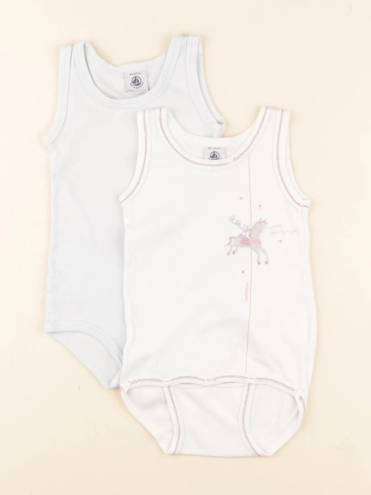 Petit Bateau - lot de 2 bodies en coton bleu, blanc - 6 mois