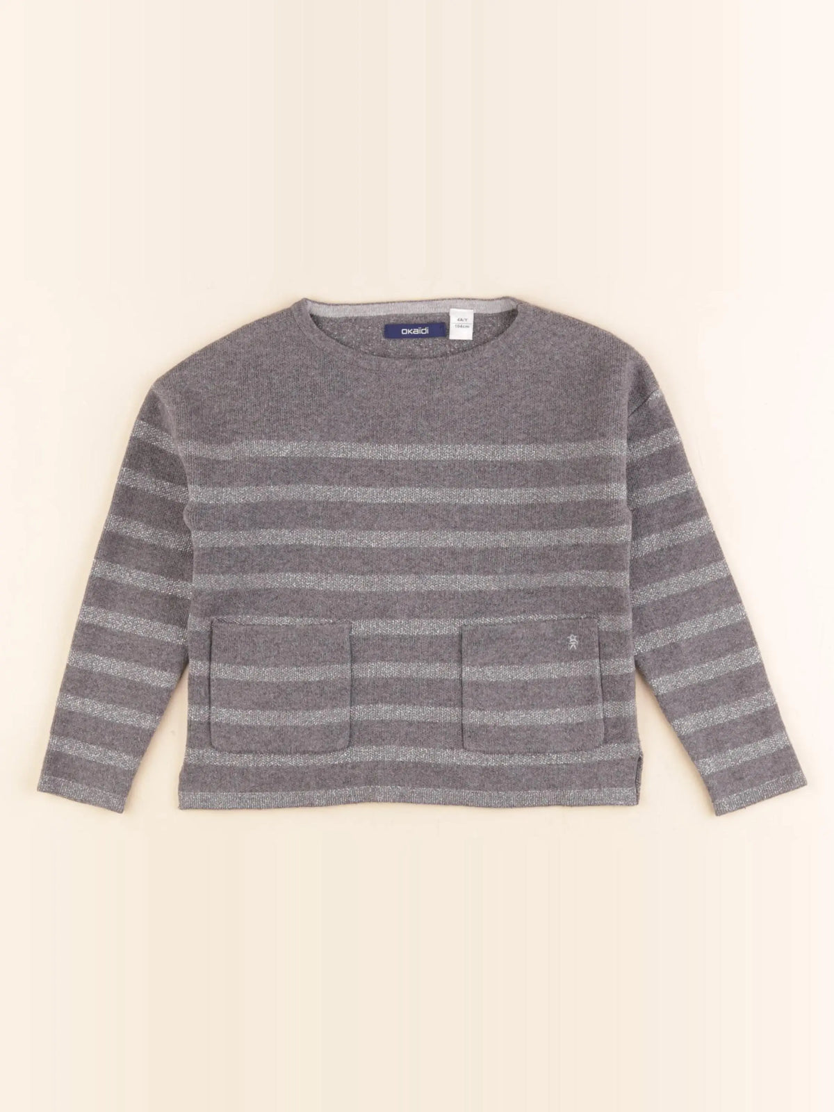 Okaidi - pull gris, argent - 4 ans