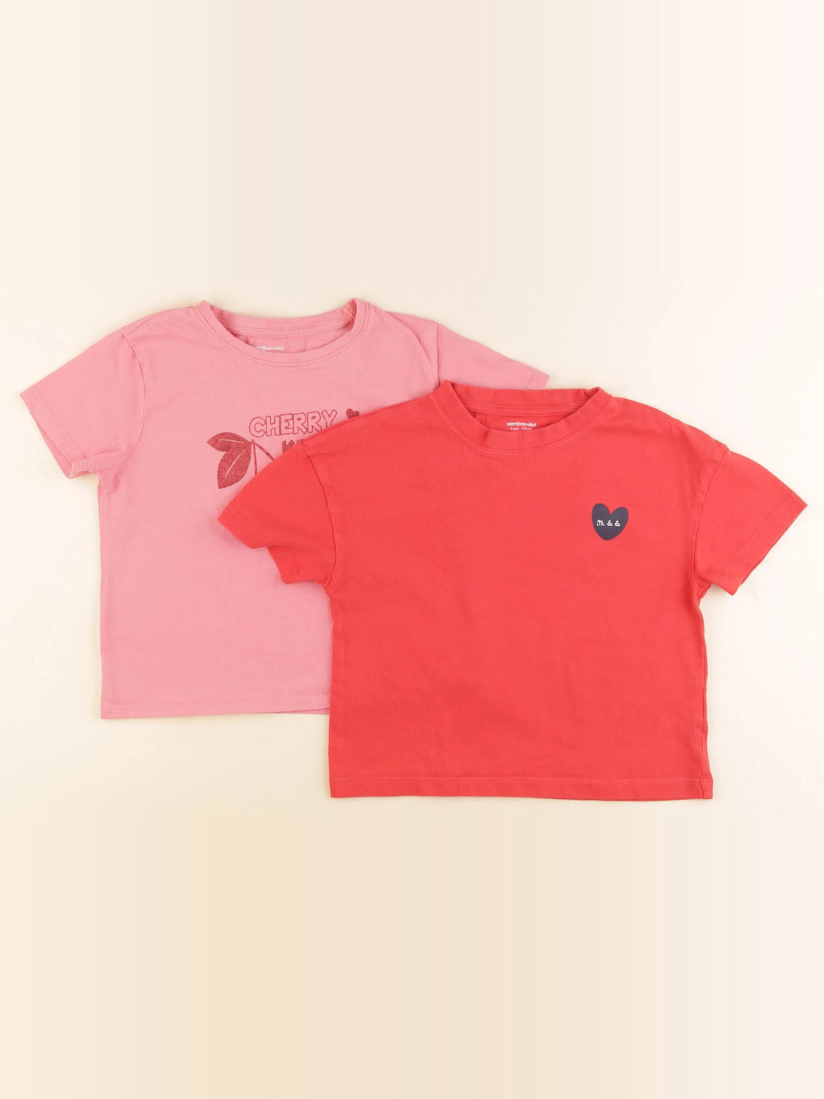 Vertbaudet - lot de 2 tee-shirts rouge, rose - 6 ans