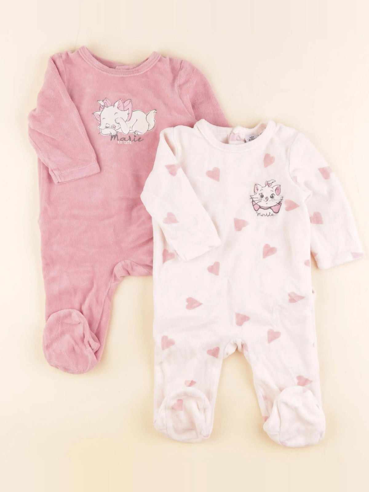 Vertbaudet - lot de 2 pyjamas velours rose - 3 mois