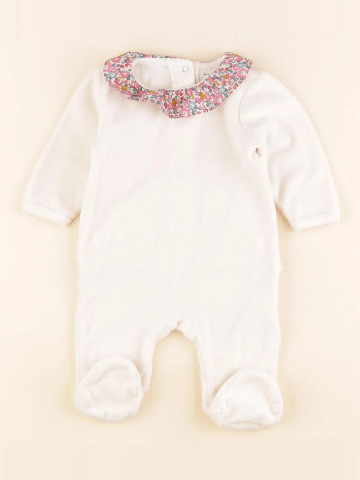 Vertbaudet - pyjama velours beige, rose - 3 mois