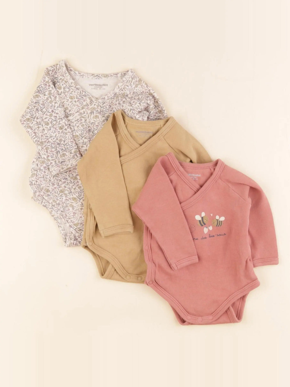 Vertbaudet - lot de 3 bodies en coton multicolore - 3 mois