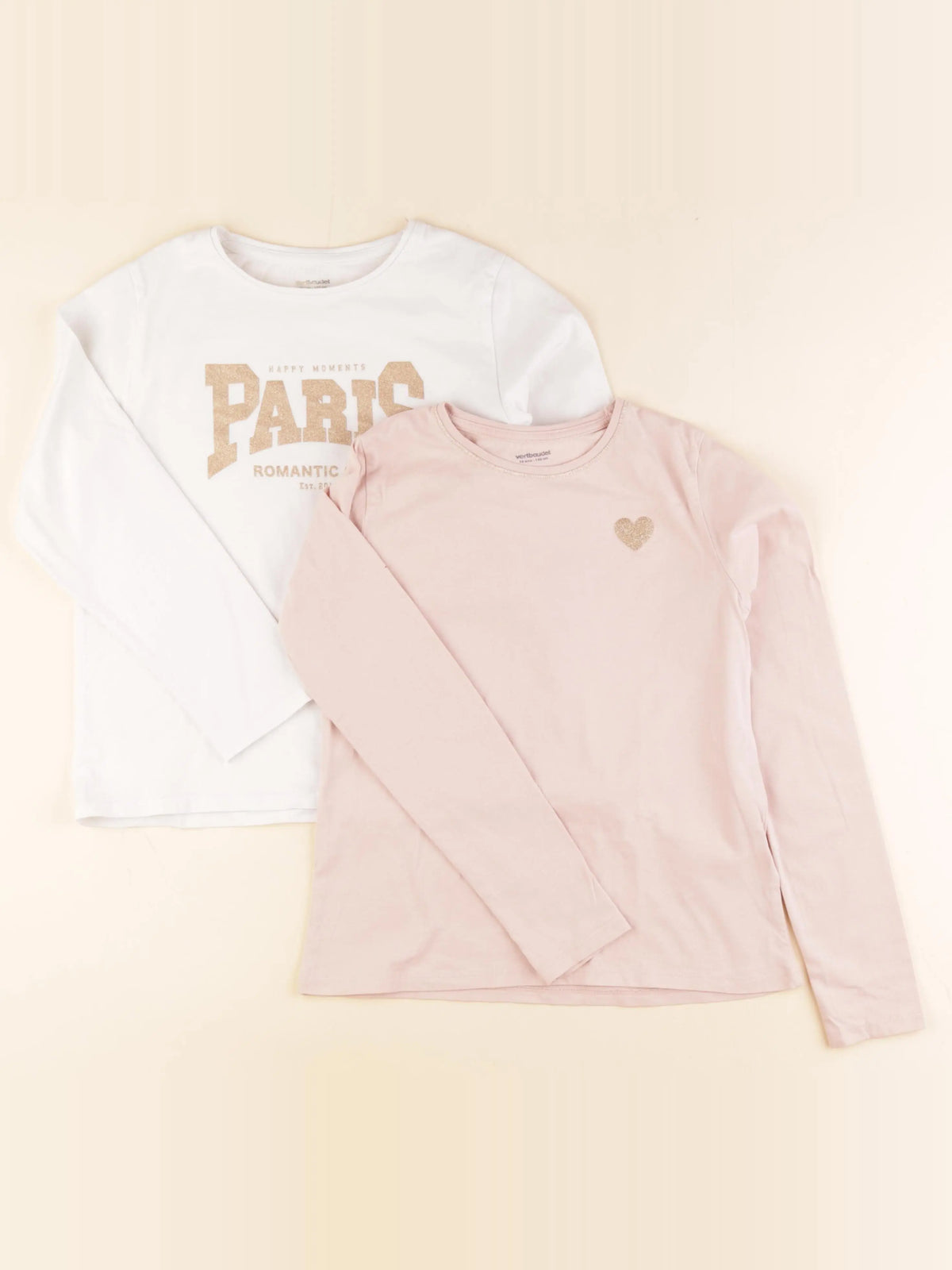 Vertbaudet - lot de 2 tee-shirts blanc, rose - 10 ans