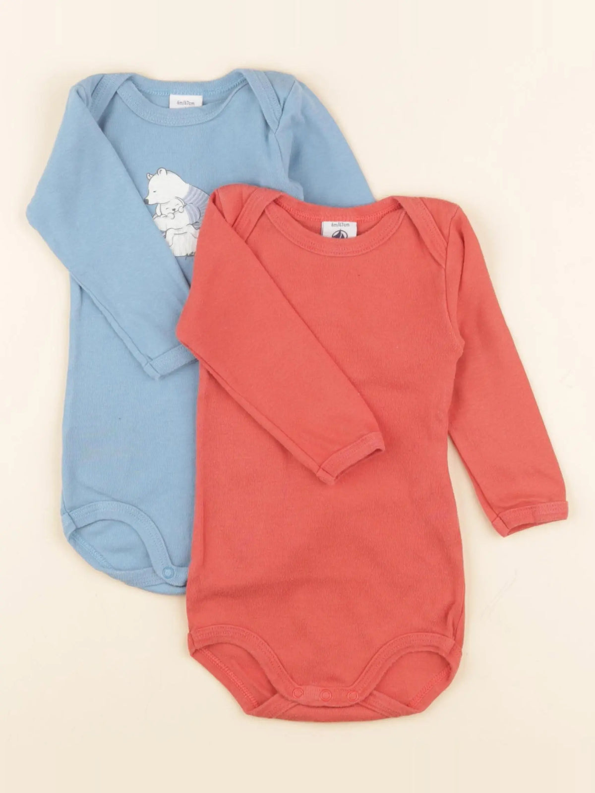 Petit Bateau - lot de 2 bodies en coton bleu, rouge - 6 mois