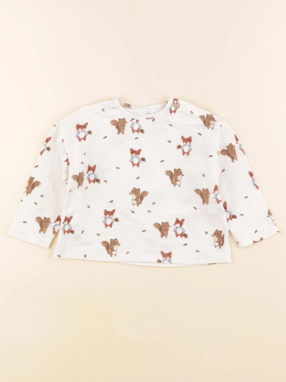 Zara - tee-shirt blanc, marron - 6/9 mois