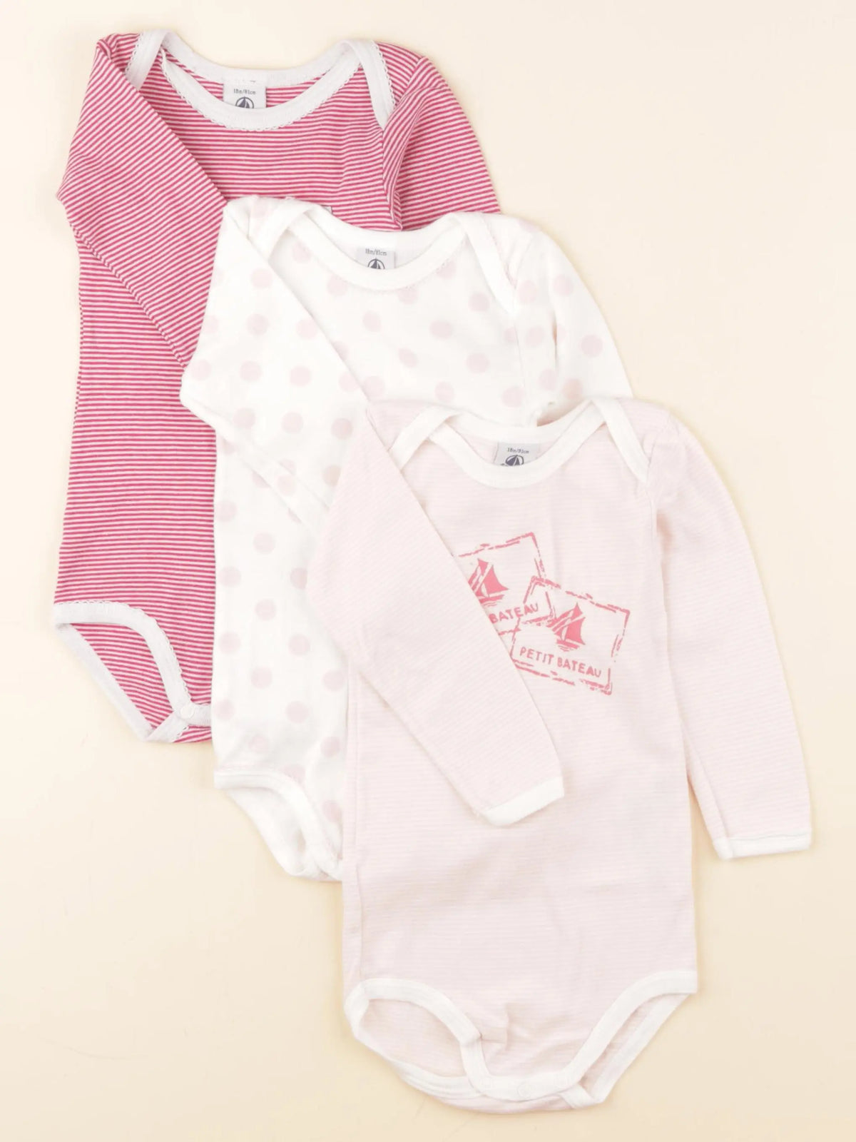 Petit Bateau - lot de 3 bodies en coton rose - 18 mois