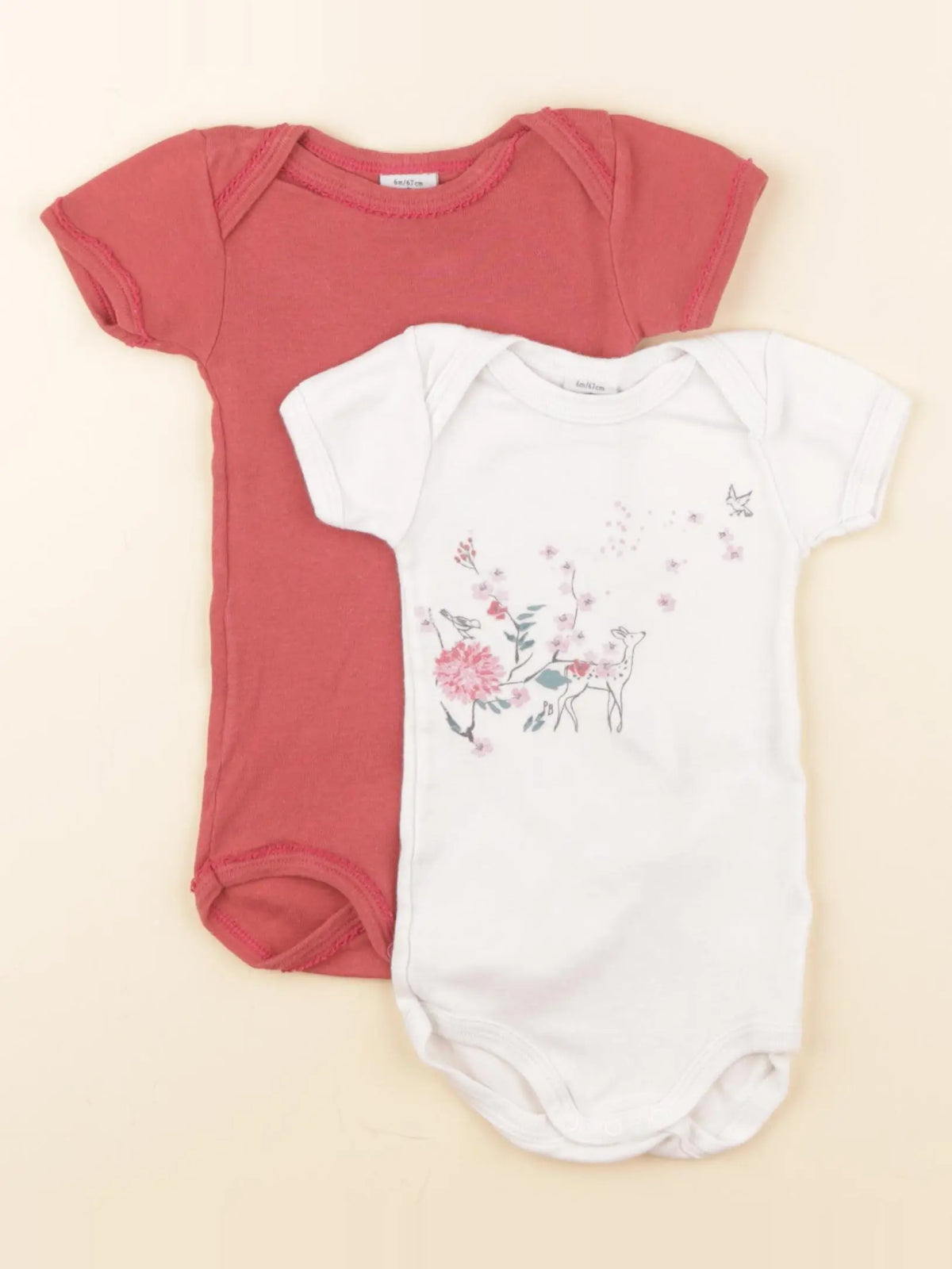 Petit Bateau - lot de 2 bodies en coton blanc, rose - 6 mois