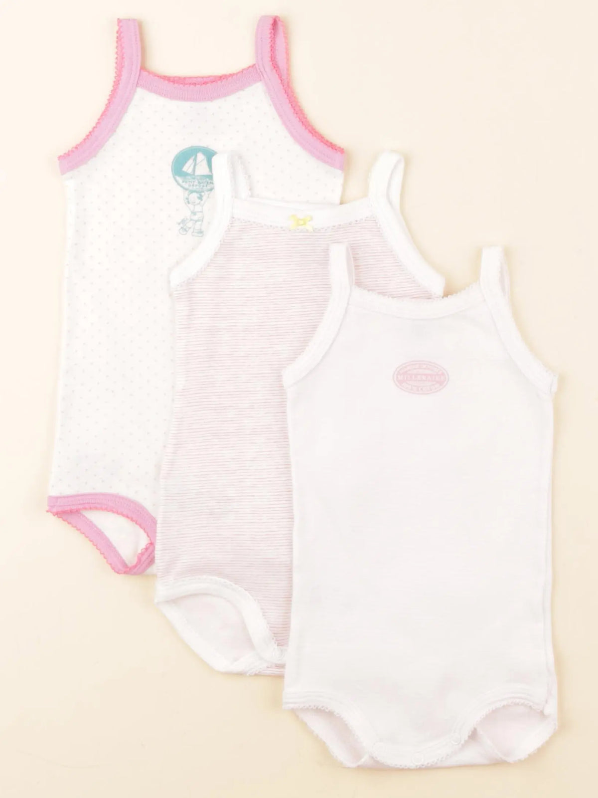 Petit Bateau - lot de 3 bodies en coton blanc, rose - 6 mois