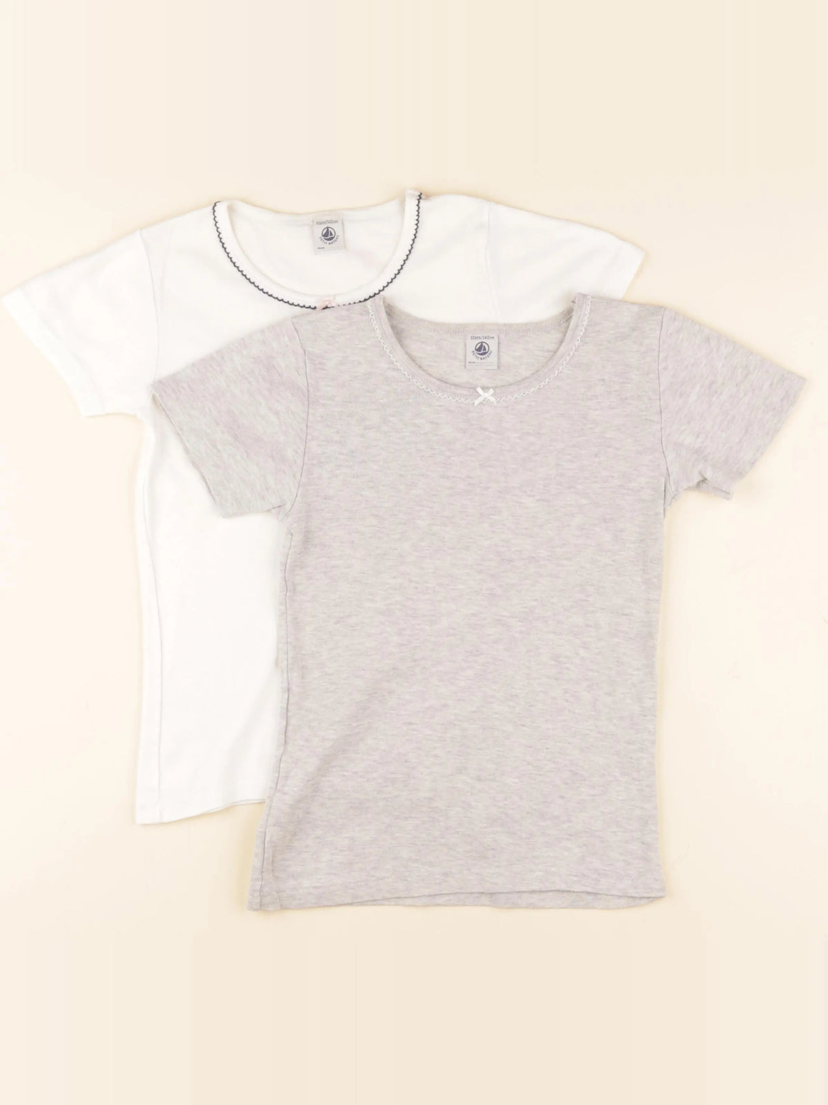 Petit Bateau - lot de 2 maillots de corps beige, gris - 10 ans