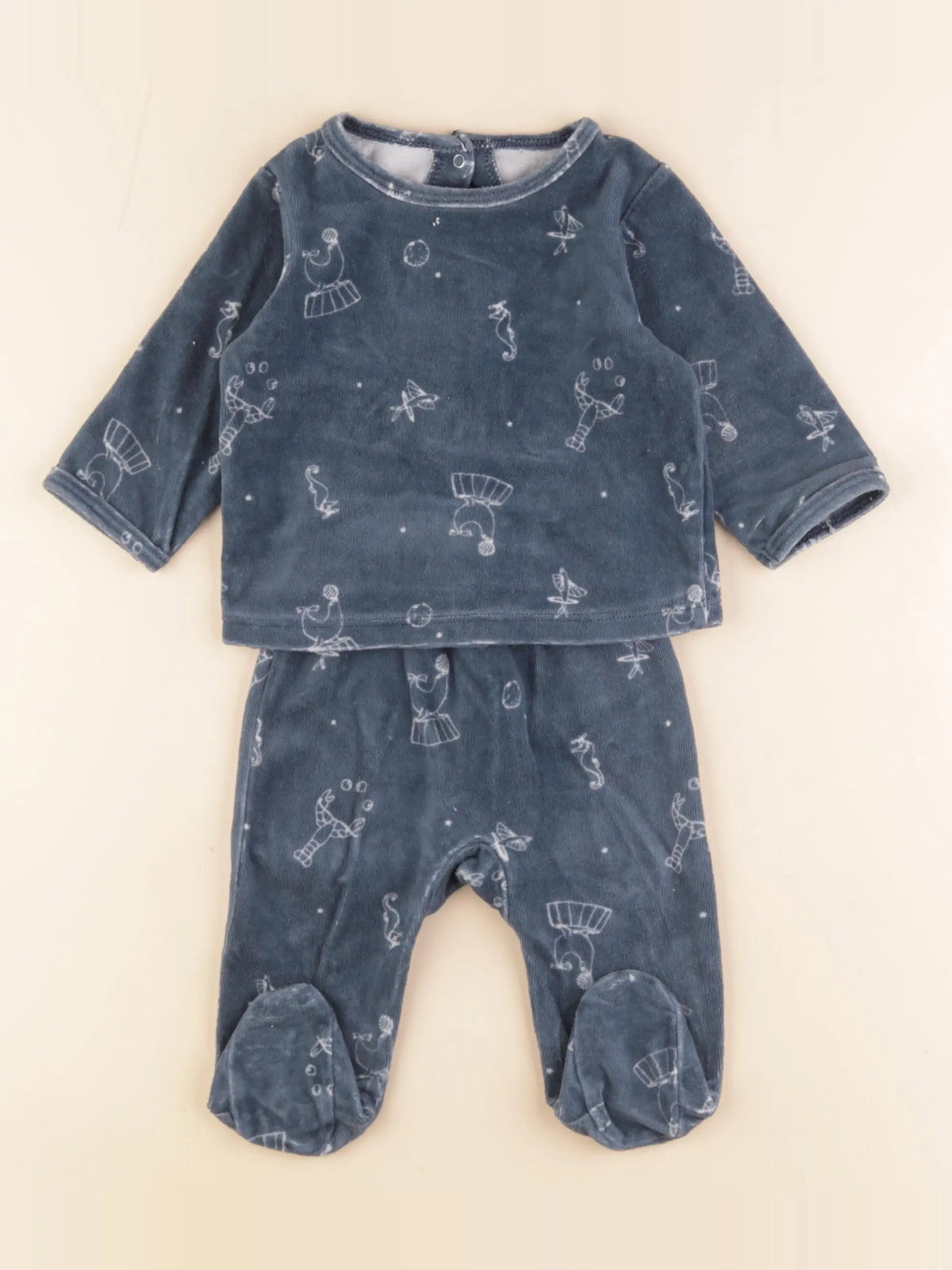 Vertbaudet - pyjama velours bleu - 6 mois