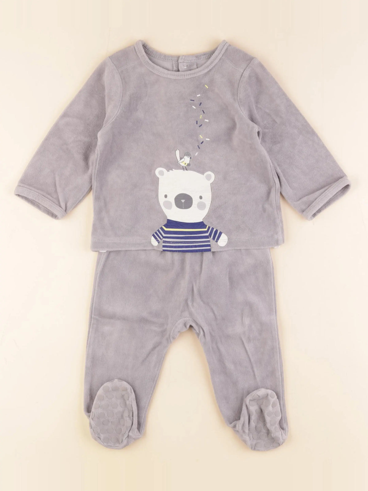 Vertbaudet - pyjama velours gris - 12 mois