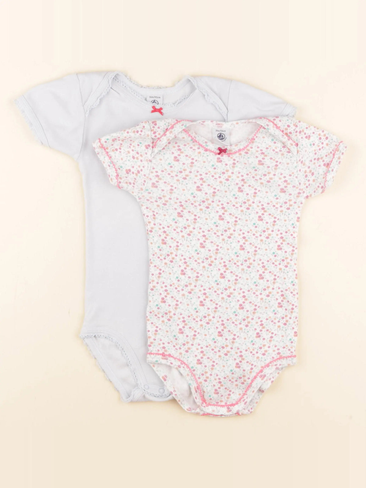 Petit Bateau - lot de 2 bodies en coton bleu, rose - 36 mois