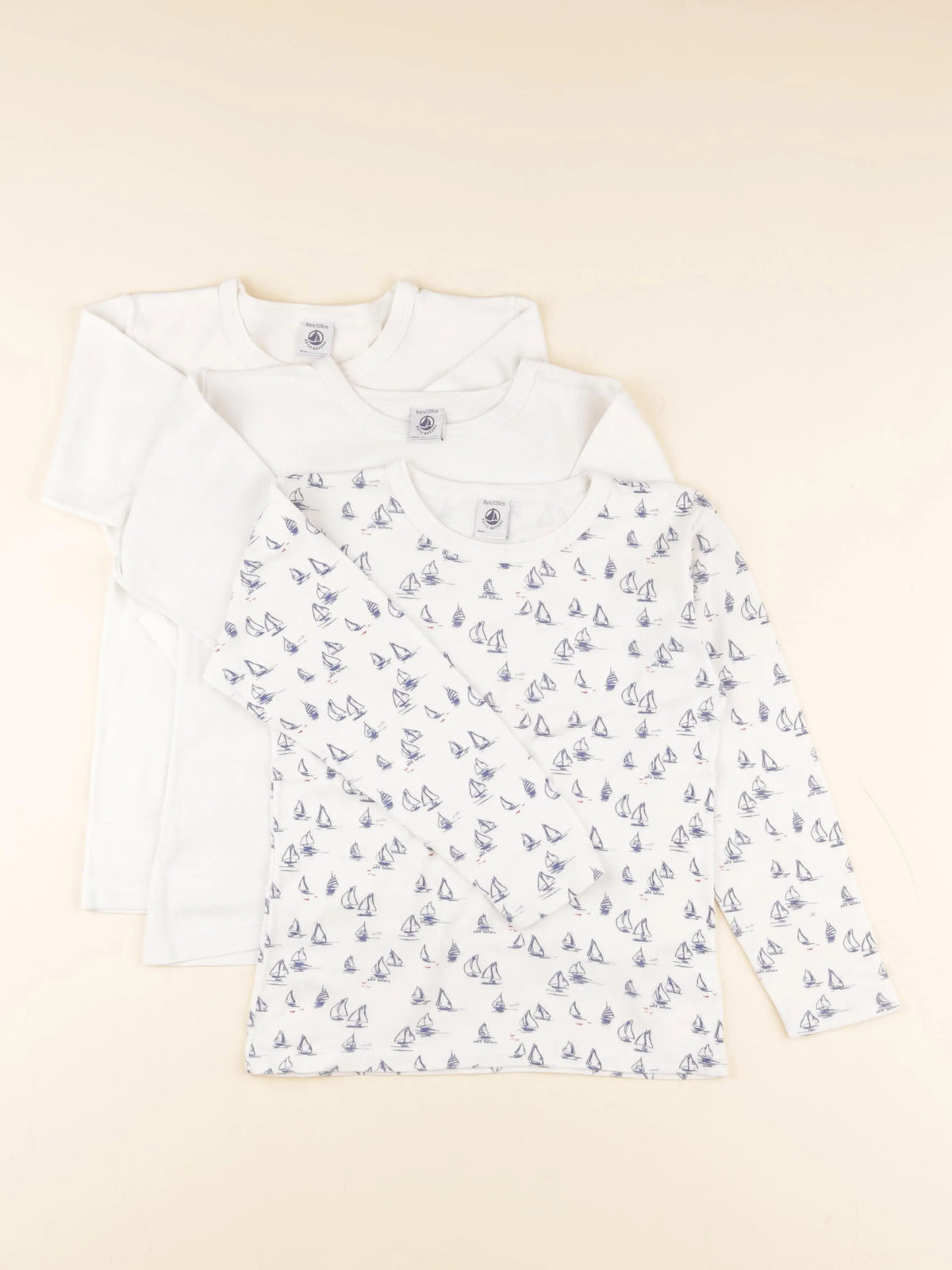 Petit Bateau - lot de 3 maillots de corps blanc, bleu - 8 ans