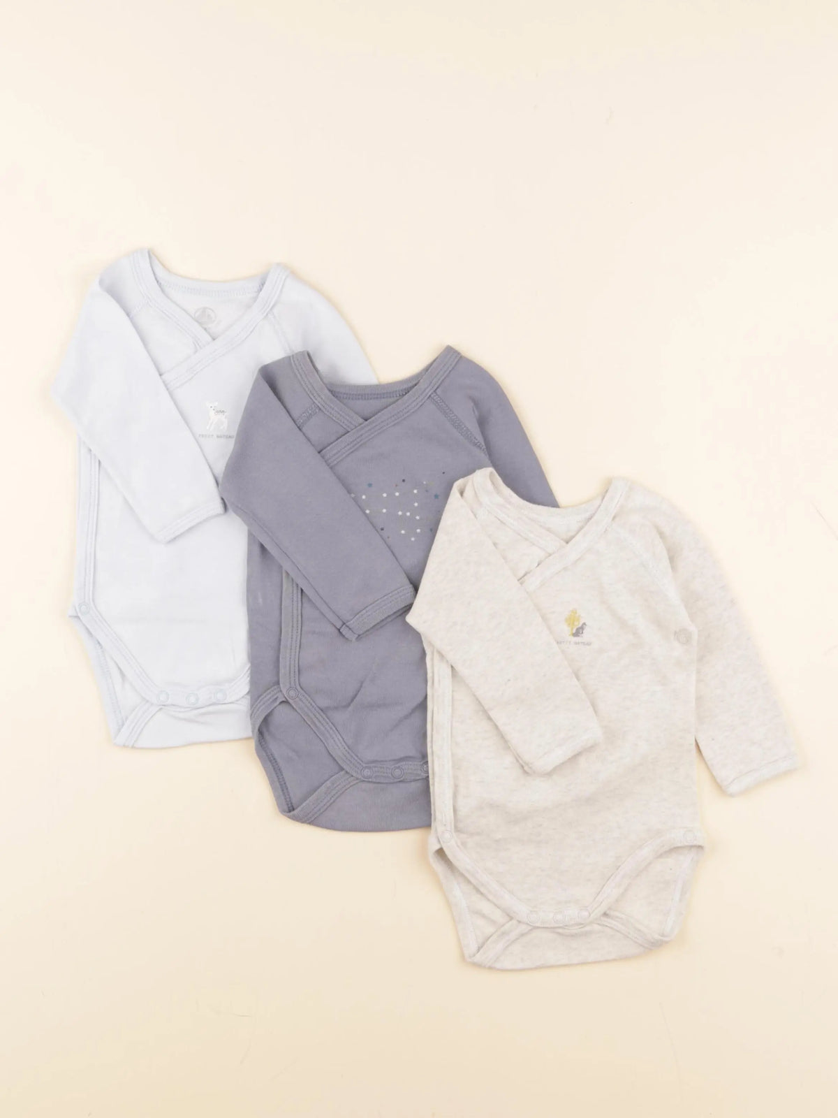 Petit Bateau - lot de 3 bodies en coton bleu, gris - 3 mois