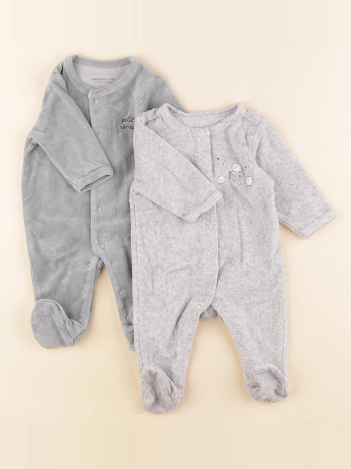 Vertbaudet - lot de 2 pyjamas velours gris, vert - 1 mois