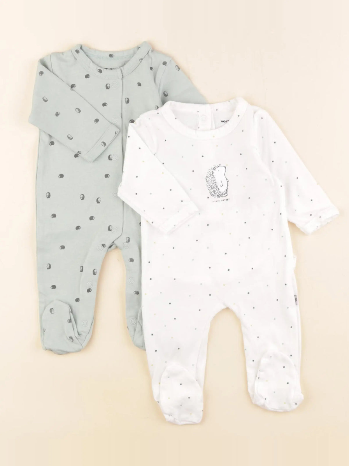 Vertbaudet - lot de 2 pyjamas coton blanc, vert - 1 mois