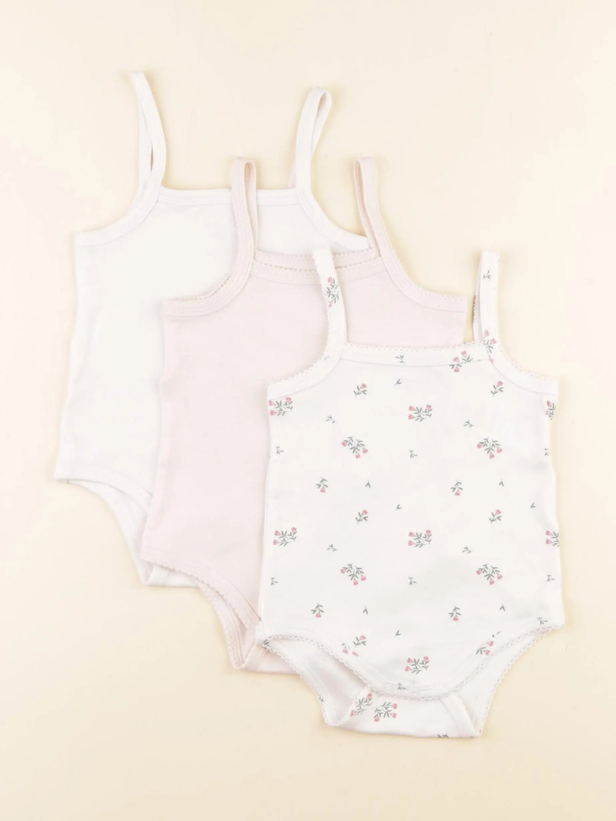 Vertbaudet - lot de 3 bodies en coton blanc, rose - 1 an