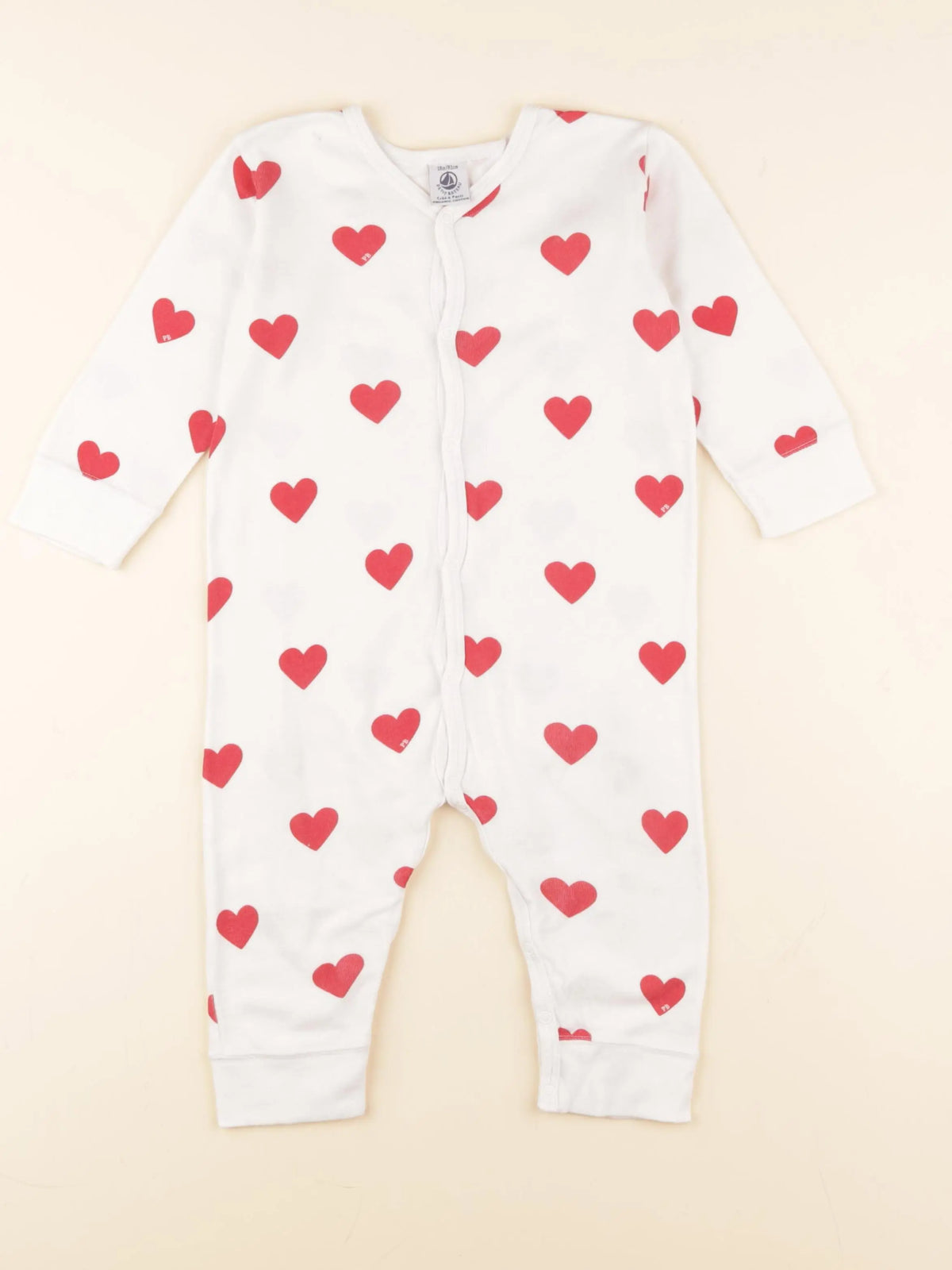 Petit Bateau - pyjama coton blanc, rouge - 18 mois