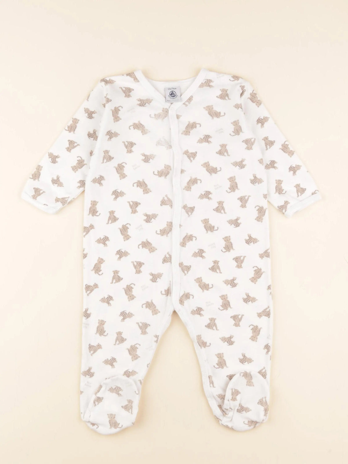 Petit Bateau - pyjama coton beige, blanc - 12 mois