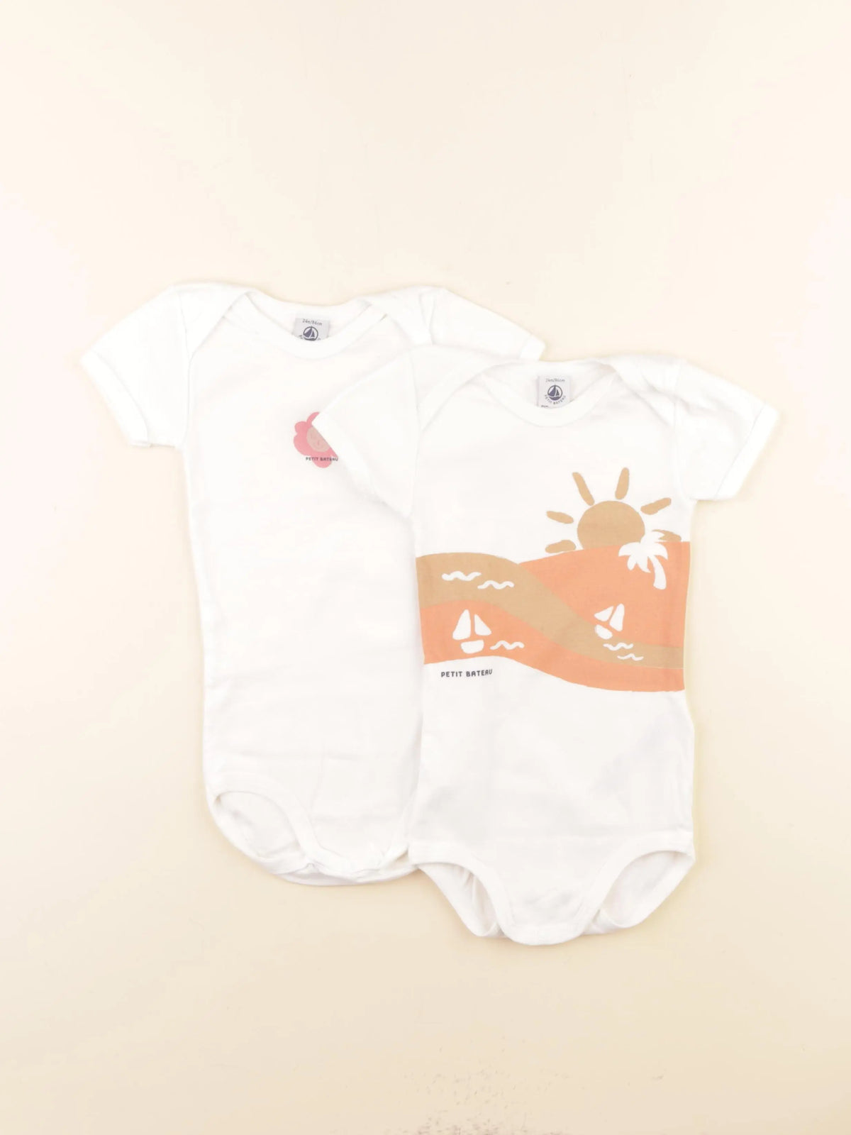 Petit Bateau - lot de 2 bodies en coton blanc - 24 mois