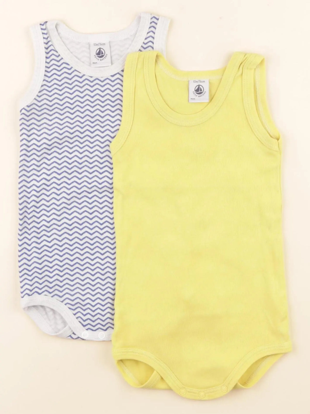 Petit Bateau - lot de 2 bodies en coton jaune, bleu - 12 mois