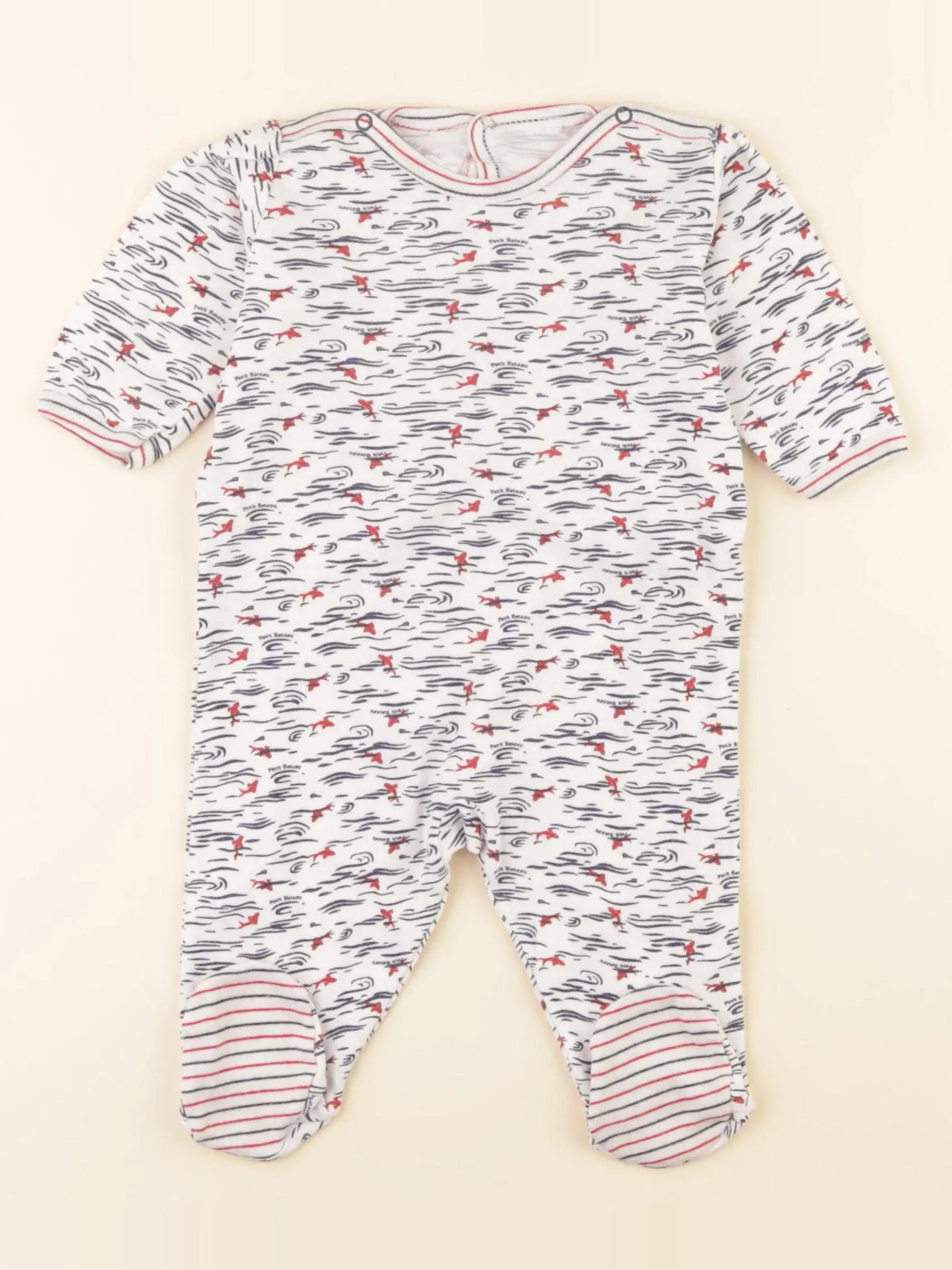 Petit Bateau - pyjama coton bleu, blanc, rouge - 3 mois