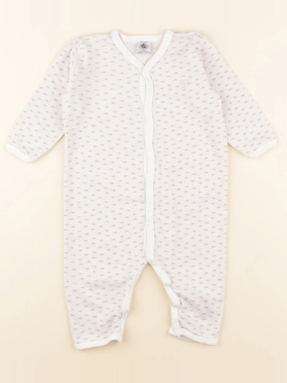 Petit Bateau - pyjama coton blanc, rose - 9 mois