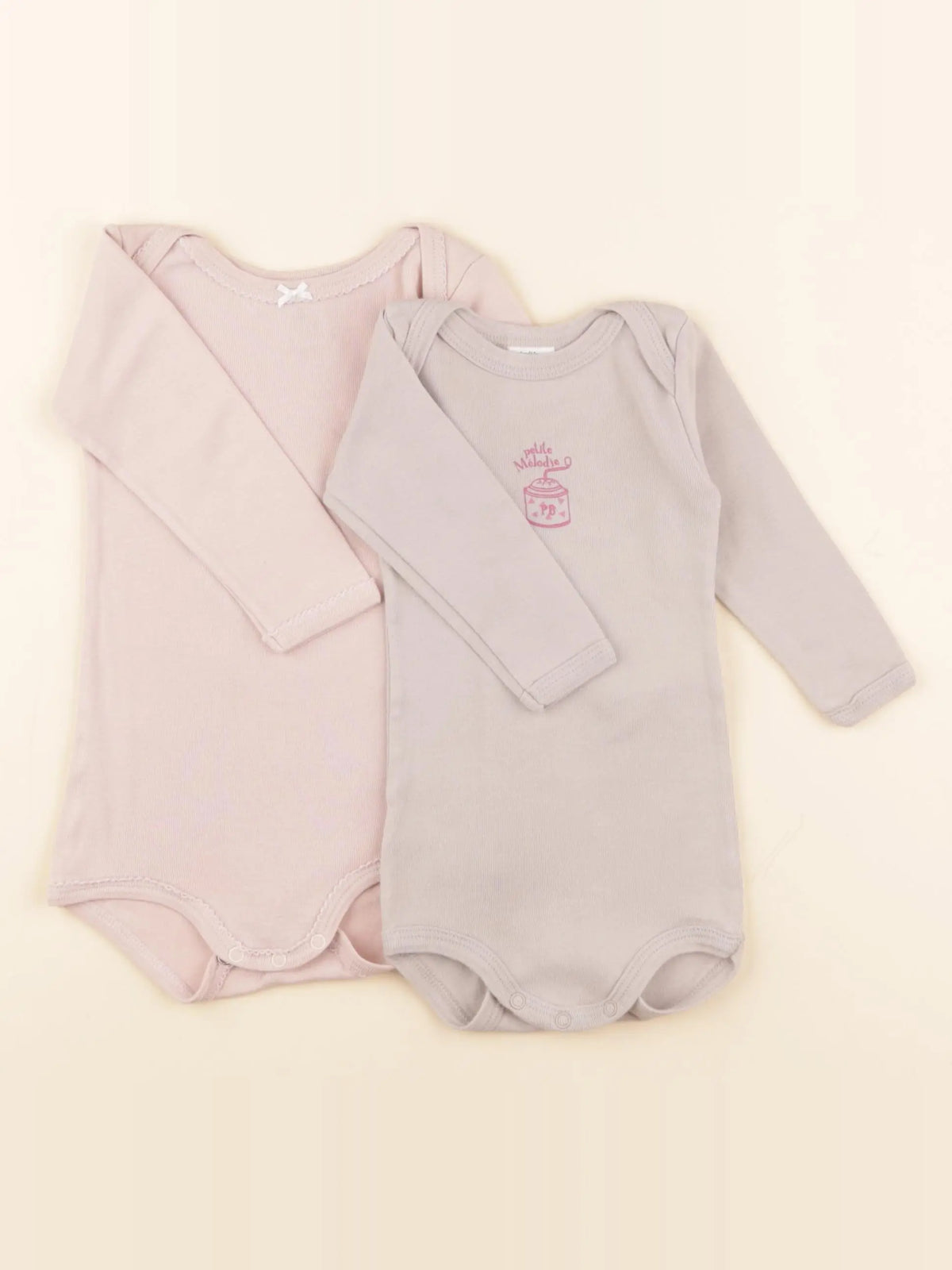 Petit Bateau - lot de 2 bodies en coton gris, rose - 6 mois