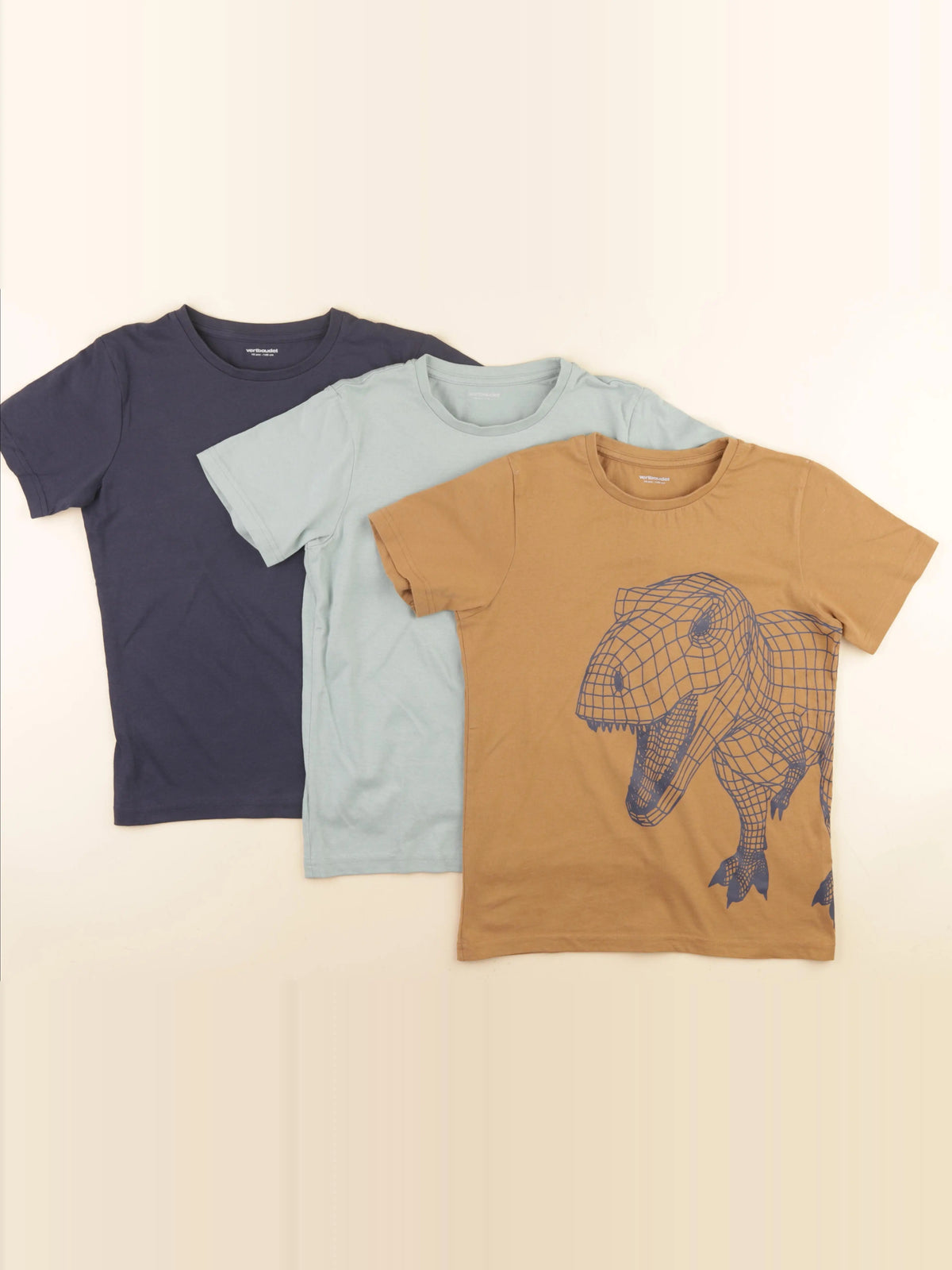 Vertbaudet - lot de 3 tee-shirts marron, vert, bleu - 10 ans