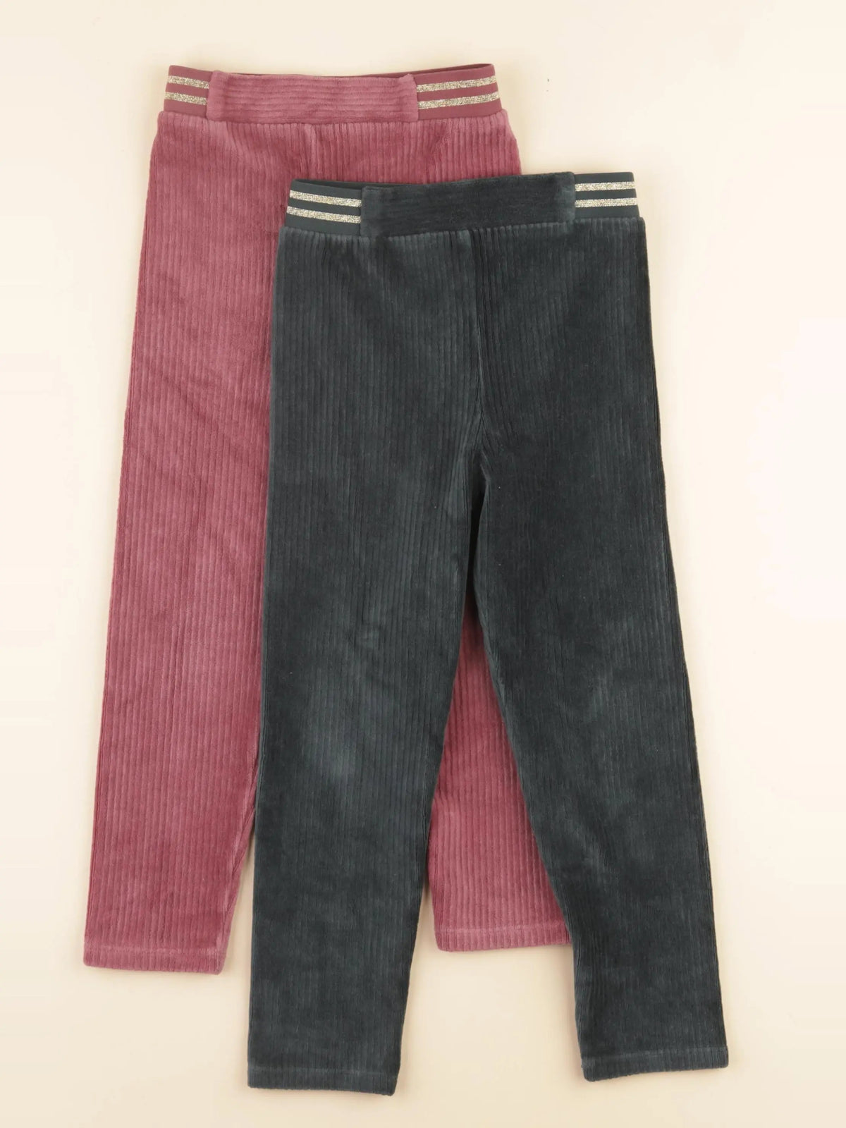 Vertbaudet - lot de 2 leggings vert, rose - 5 ans
