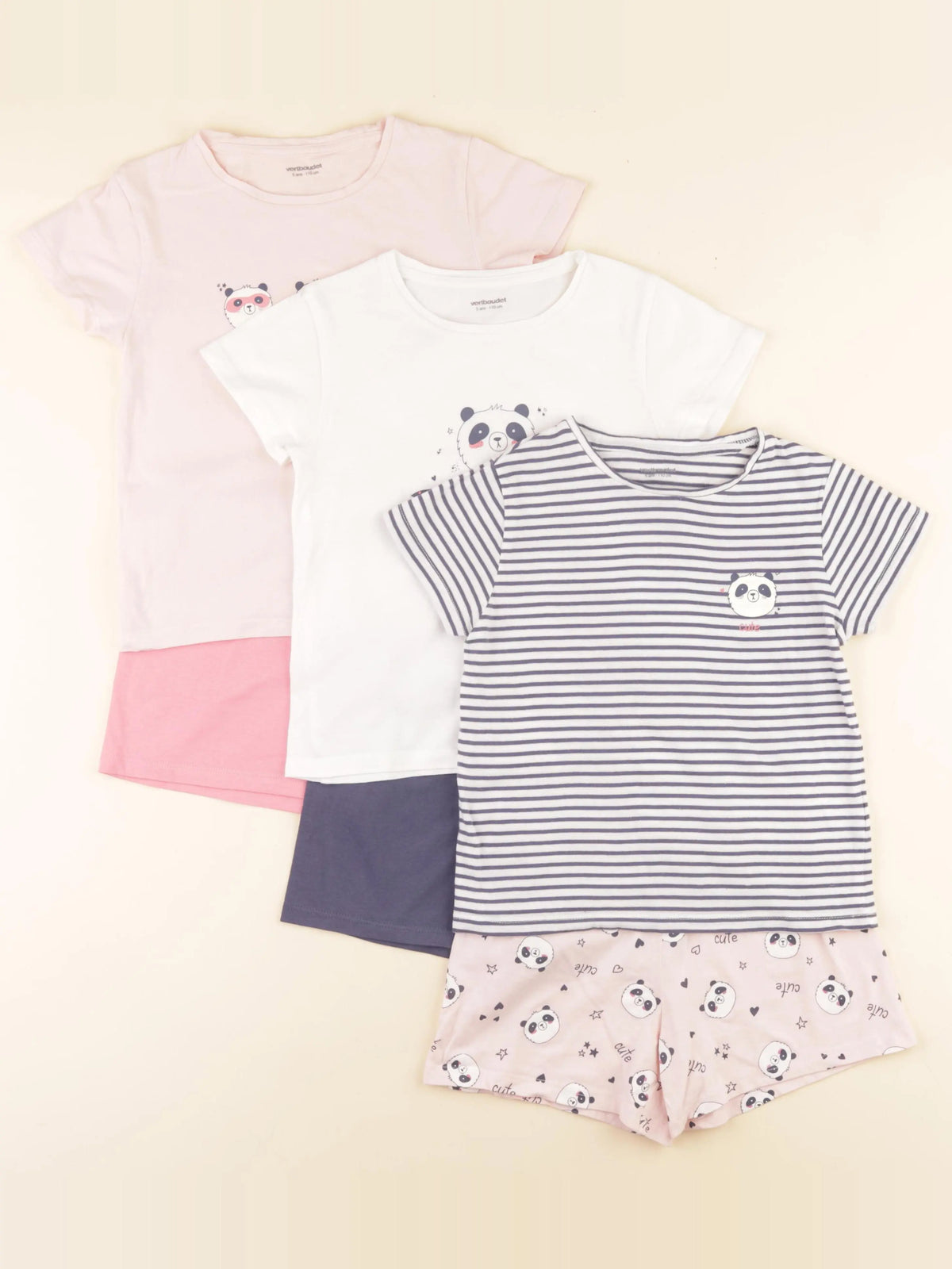Vertbaudet - lot de 3 pyjamas coton rose, bleu - 5 ans