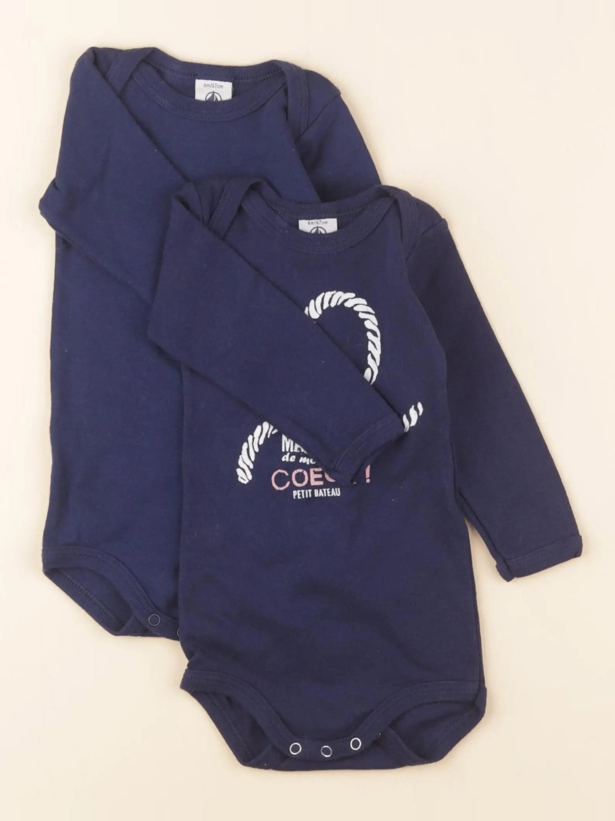 Petit Bateau - lot de 2 bodies en coton bleu - 6 mois