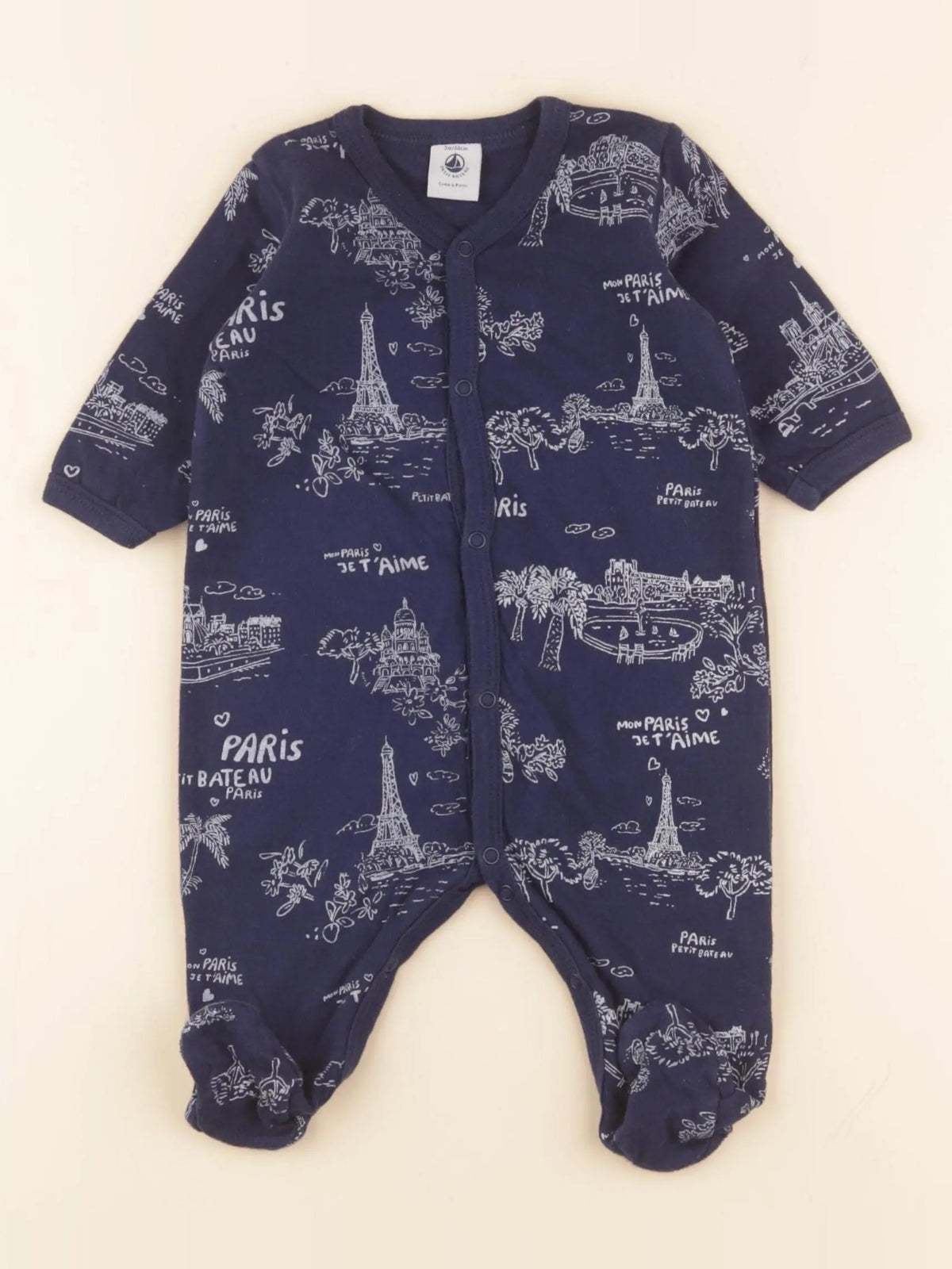 Petit Bateau - pyjama coton bleu - 3 mois