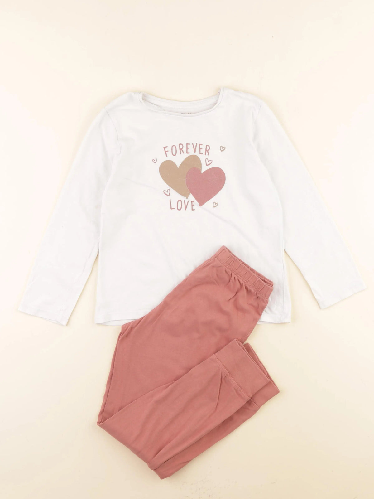 Vertbaudet - pyjama coton blanc, rose - 8 ans