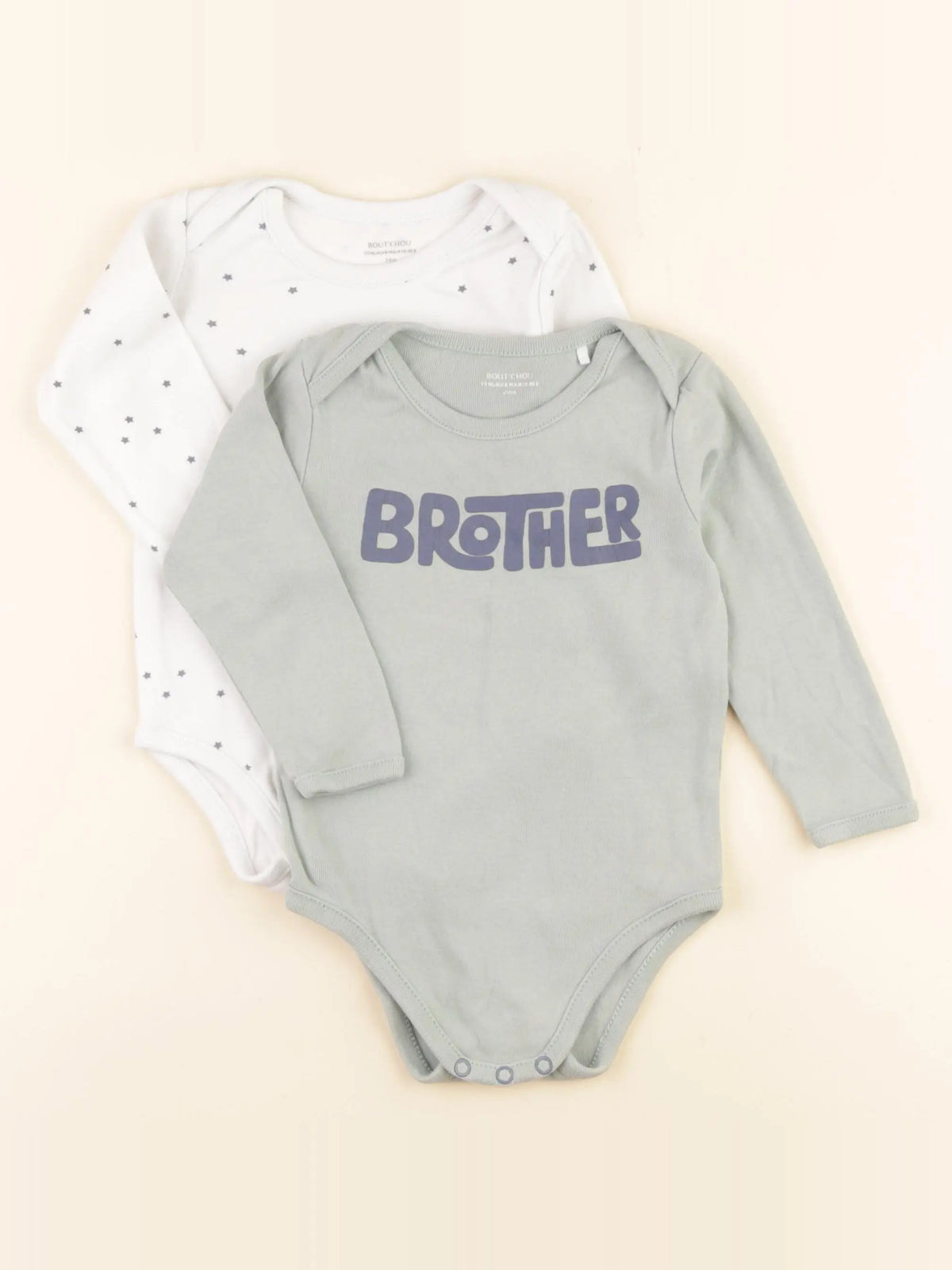 Boutchou - lot de 2 bodies en coton vert, blanc - 24 mois