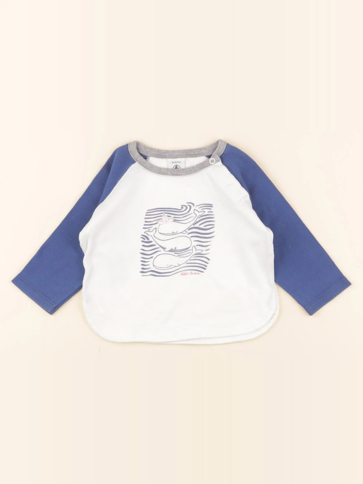 Petit Bateau - tee-shirt bleu, blanc - 6 mois