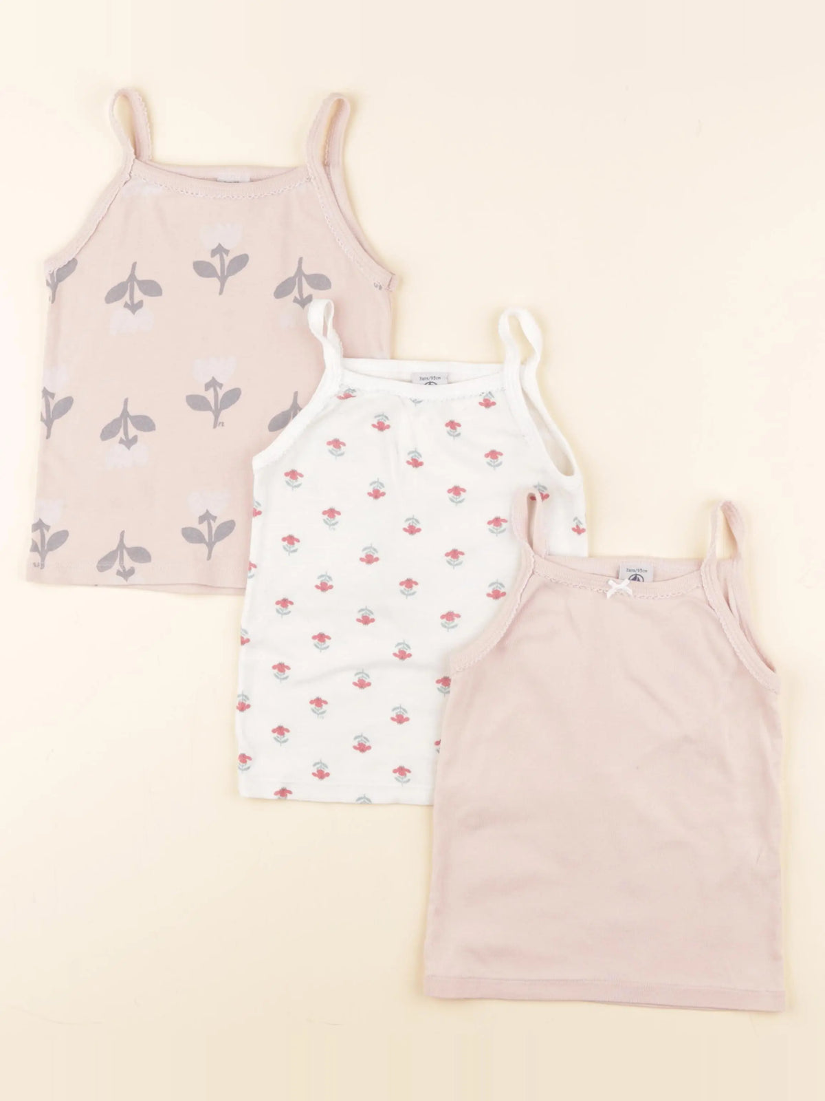 Petit Bateau - lot de 3 maillots de corps blanc, rose - 3 ans