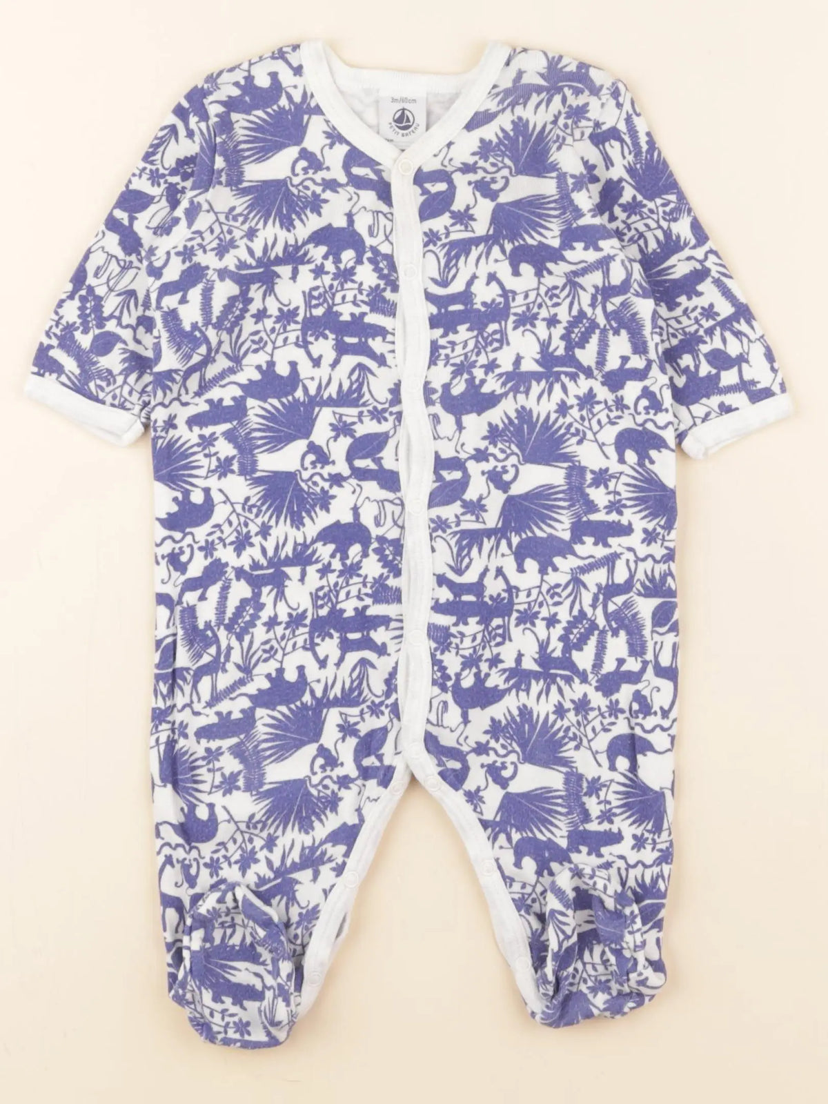 Petit Bateau - pyjama coton blanc, bleu - 3 mois