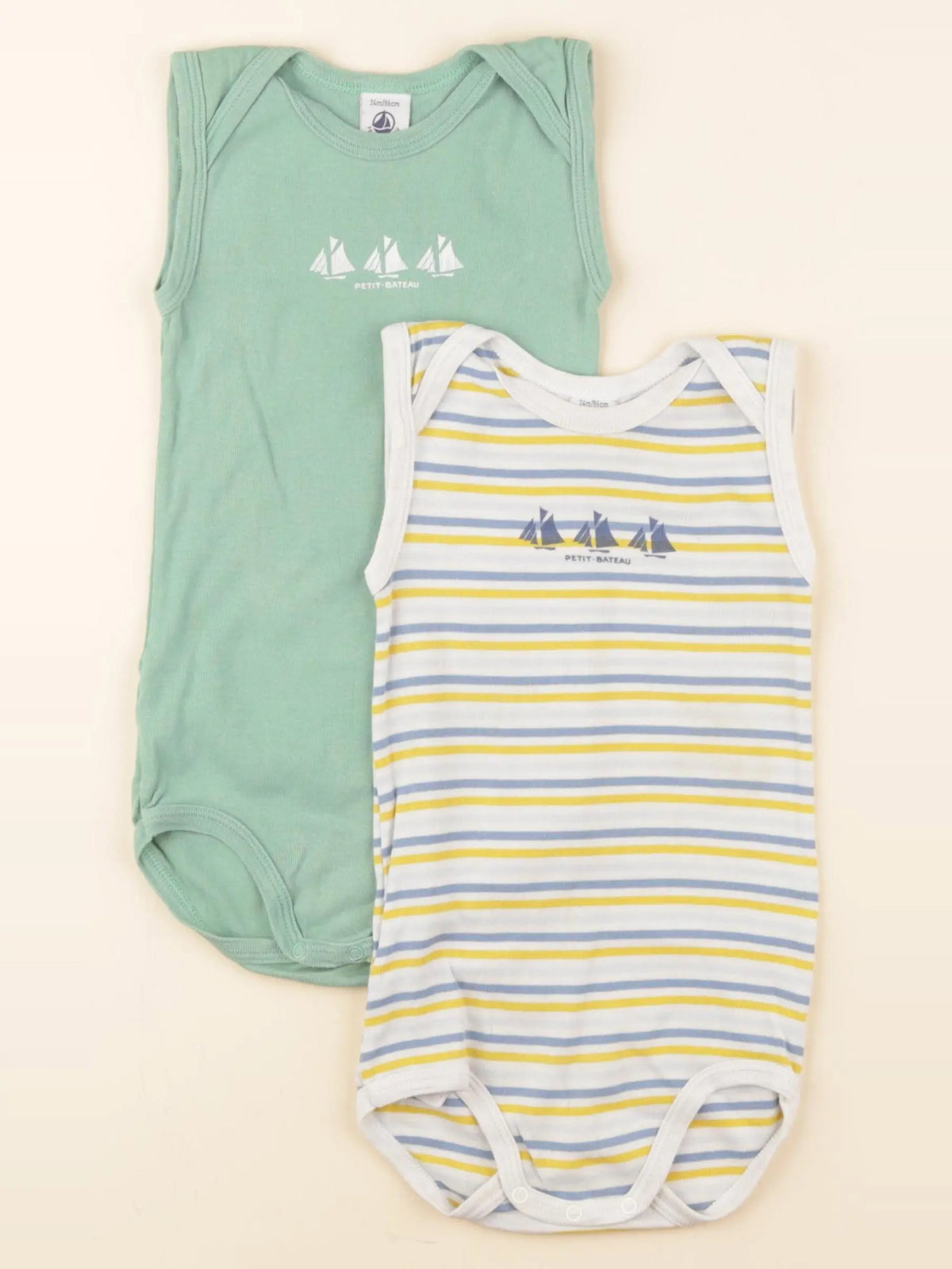 Petit Bateau - lot de 2 bodies en coton blanc, vert - 24 mois