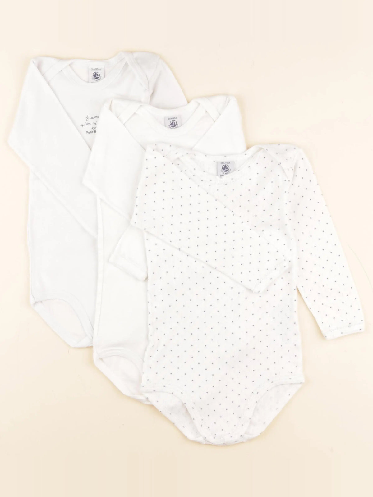 Petit Bateau - lot de 3 bodies en coton blanc - 36 mois