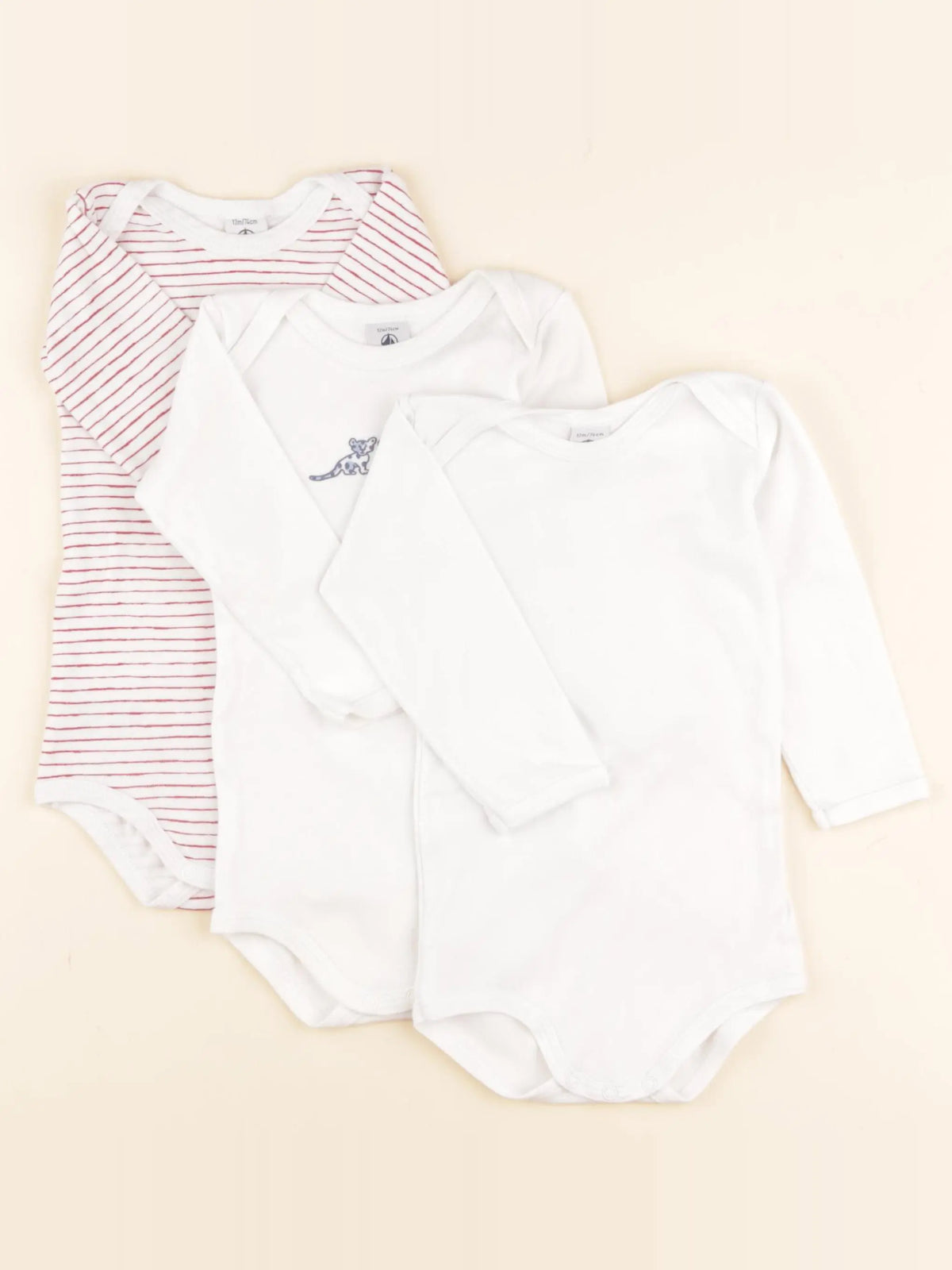 Petit Bateau - lot de 3 bodies en coton blanc - 12 mois