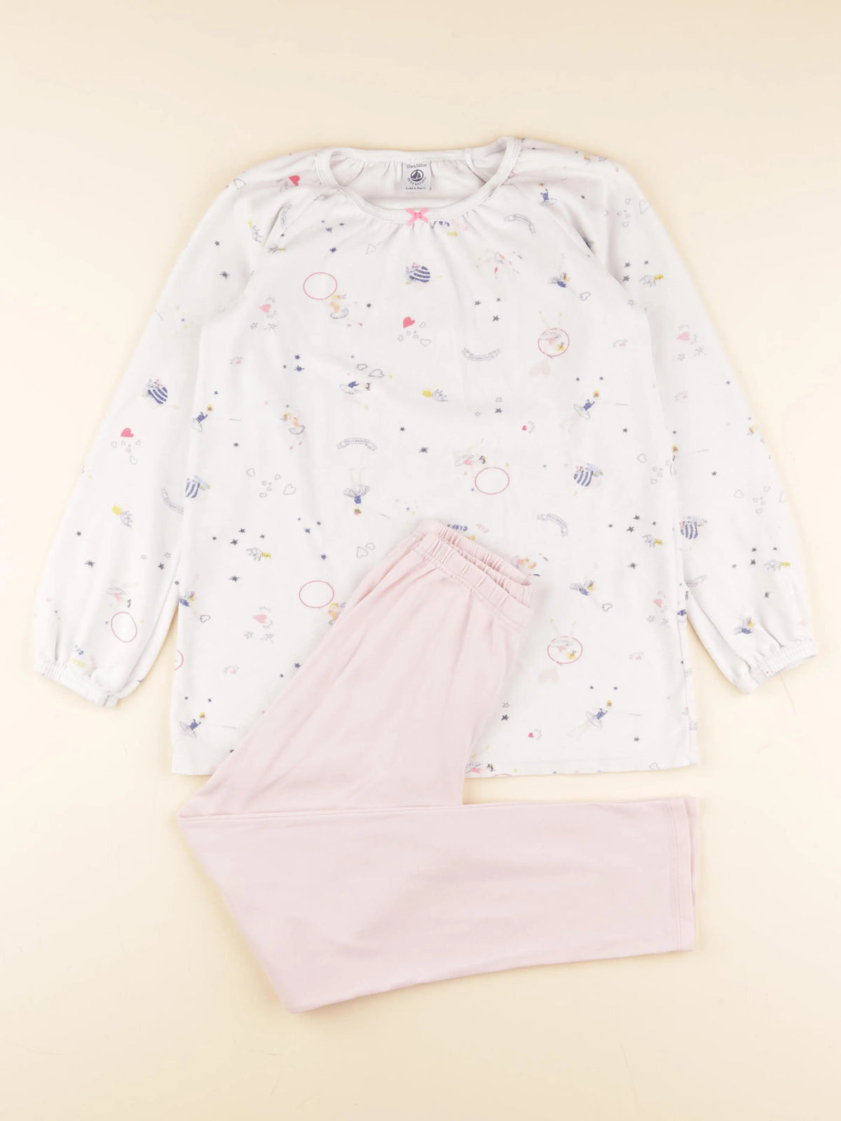 Petit Bateau - pyjama velours blanc, rose - 10 ans