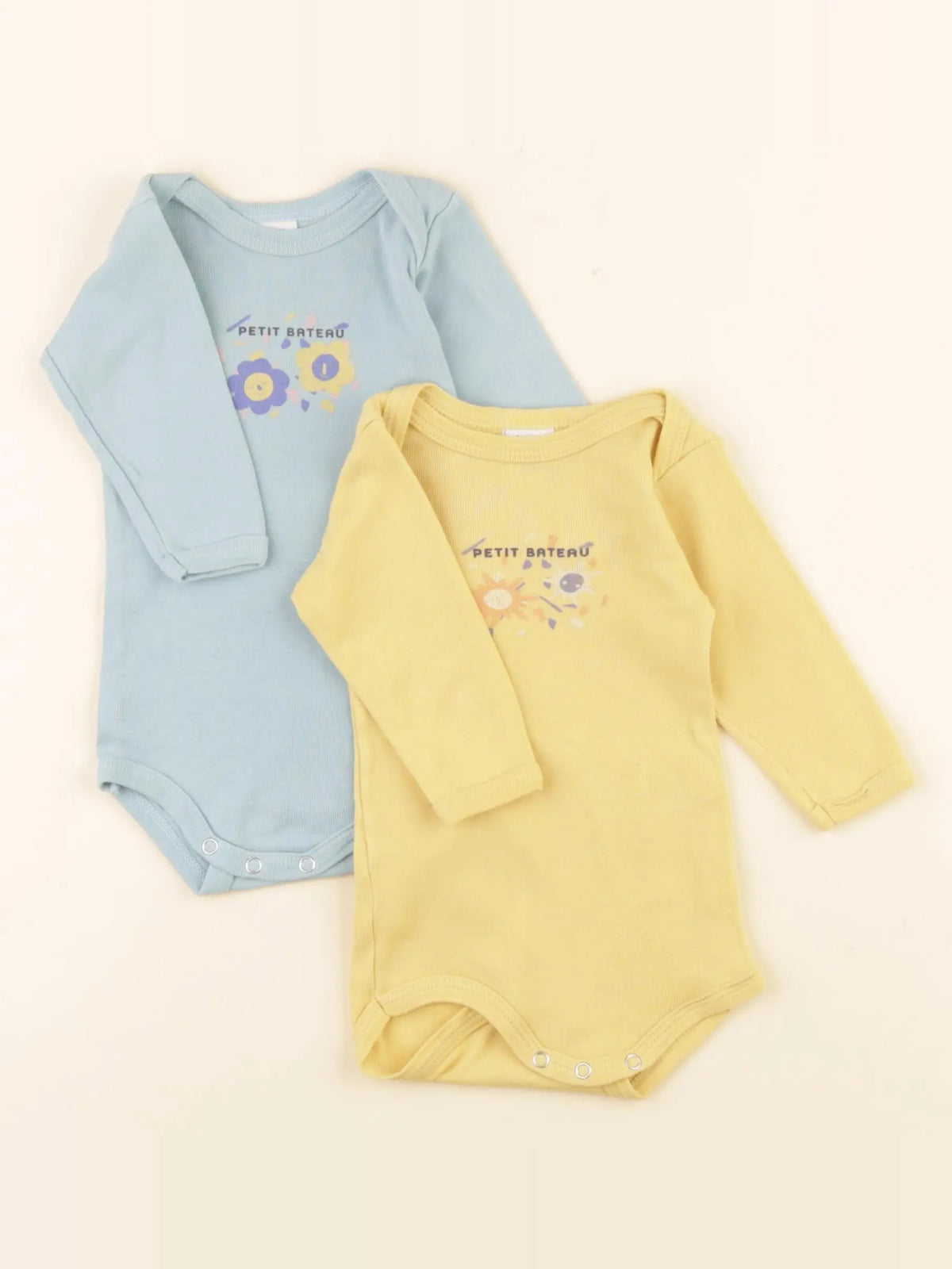 Petit Bateau - lot de 2 bodies en coton bleu, jaune - 3 mois