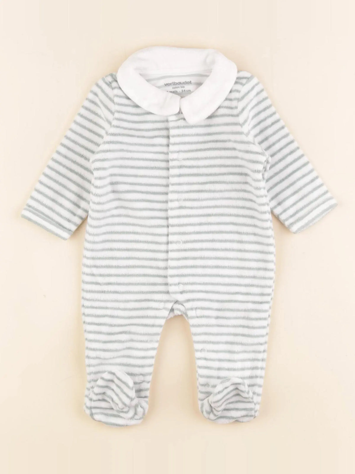 Vertbaudet - pyjama velours vert, blanc - 1 mois