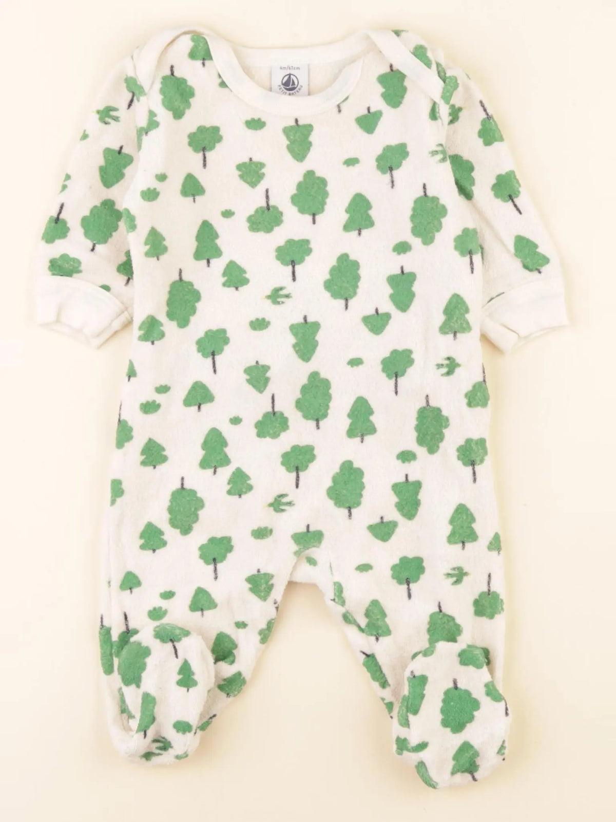 Petit Bateau - pyjama velours beige, vert - 6 mois